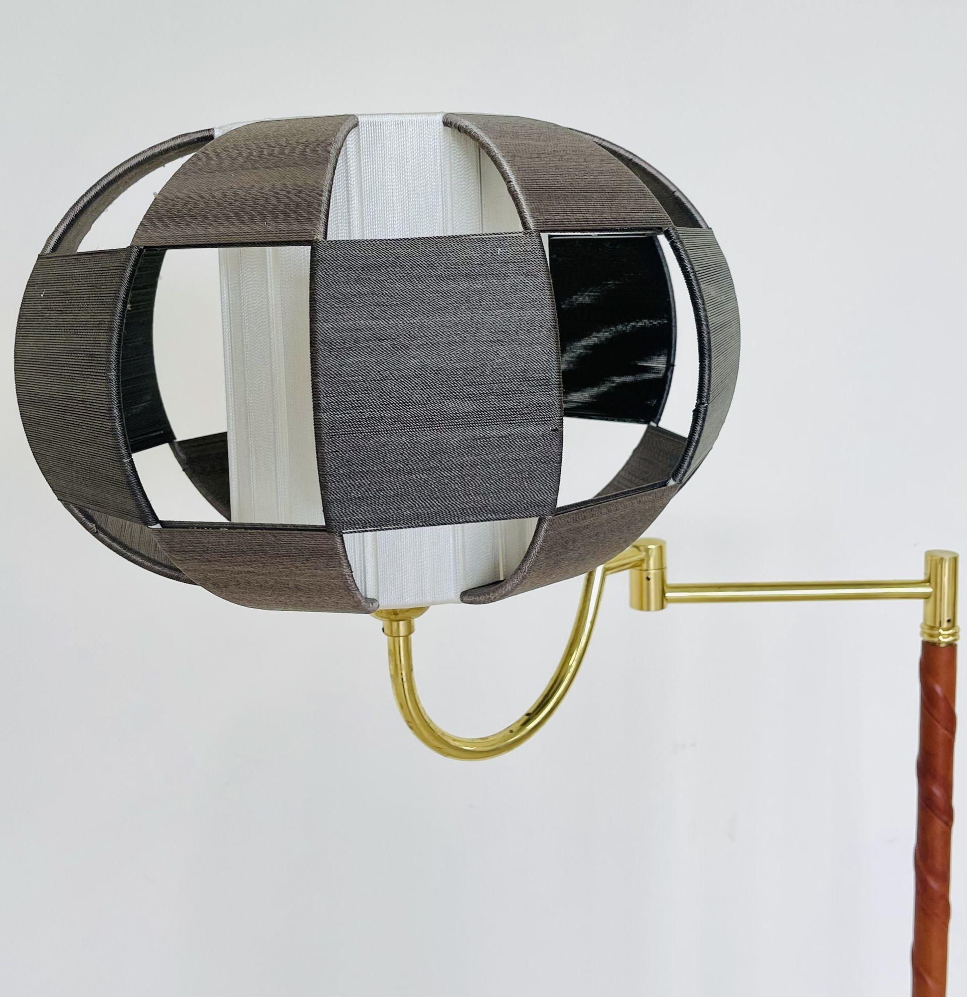 EWA, Mid-Century Modern, Floor Lamp, Leather, Brass, Sweden, 1950s For Sale 3