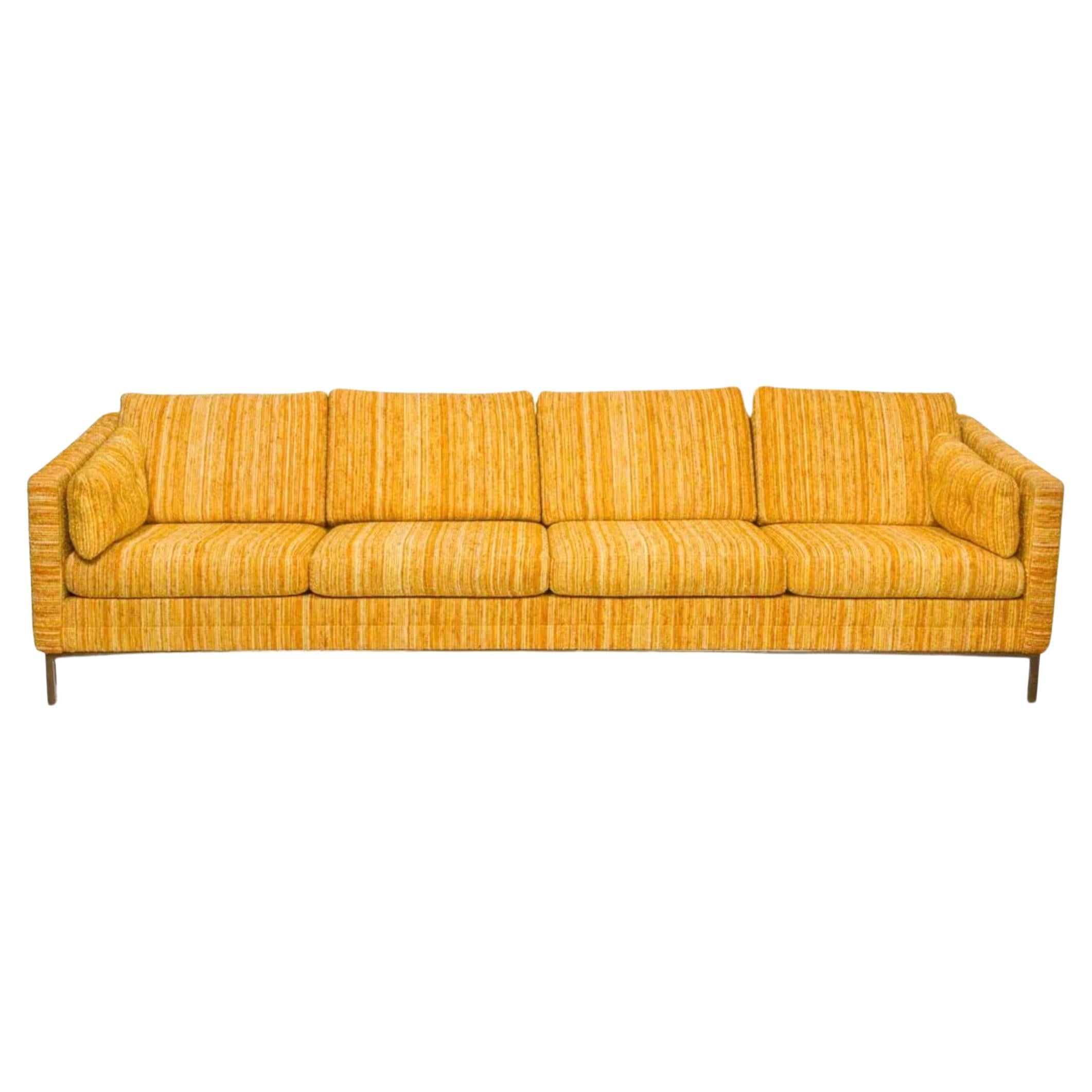 Mid-Century Modern Scandinavian Long Low 4 Seat Yellow Tweed Sofa Couch by DUX