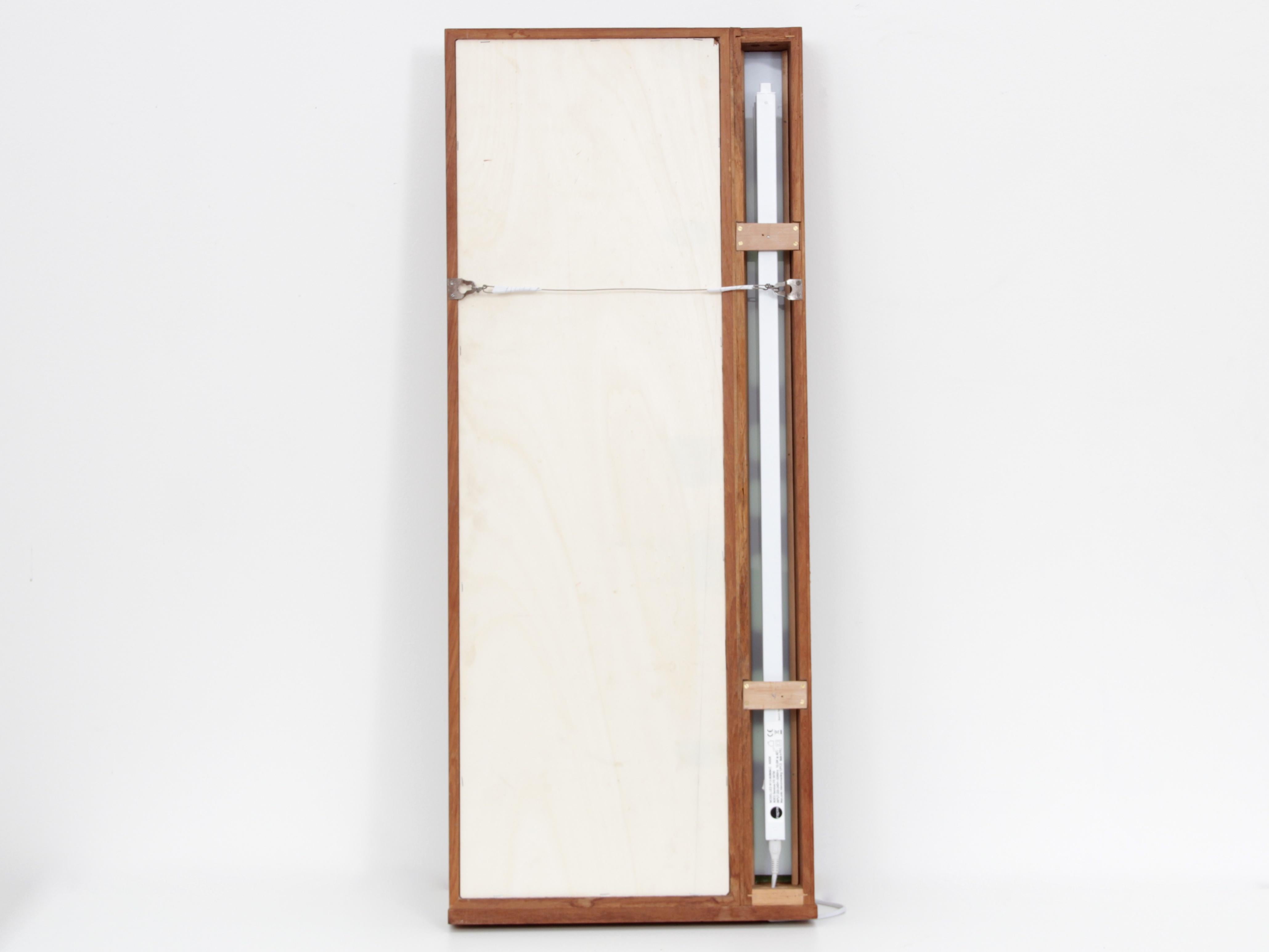 Mid-Century Modern Scandinavian Mirror in Teak, with Light In Good Condition For Sale In Courbevoie, FR