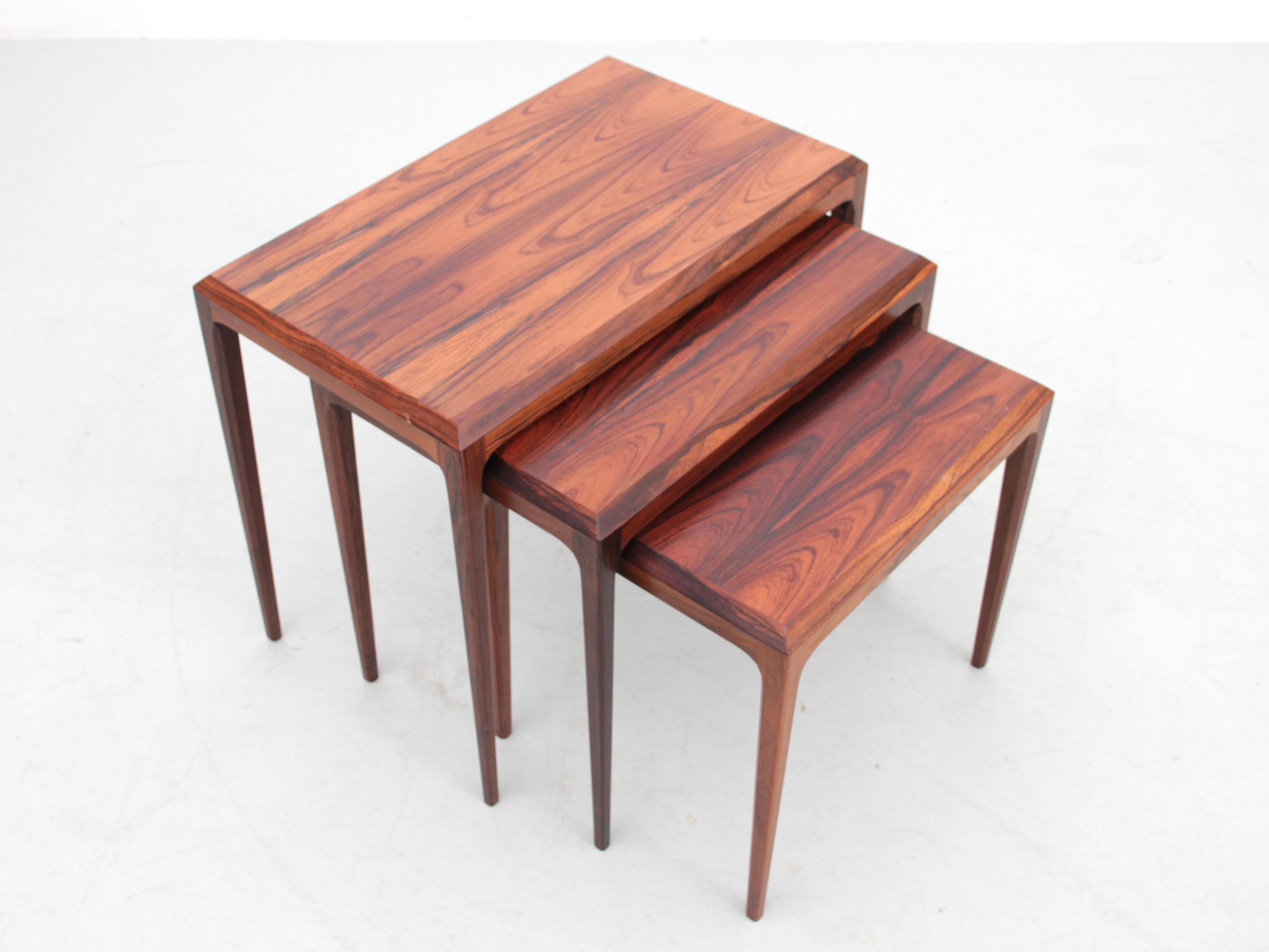 Mid-Century Modern nesting tables in Rio rosewood by Johannes Andersen.