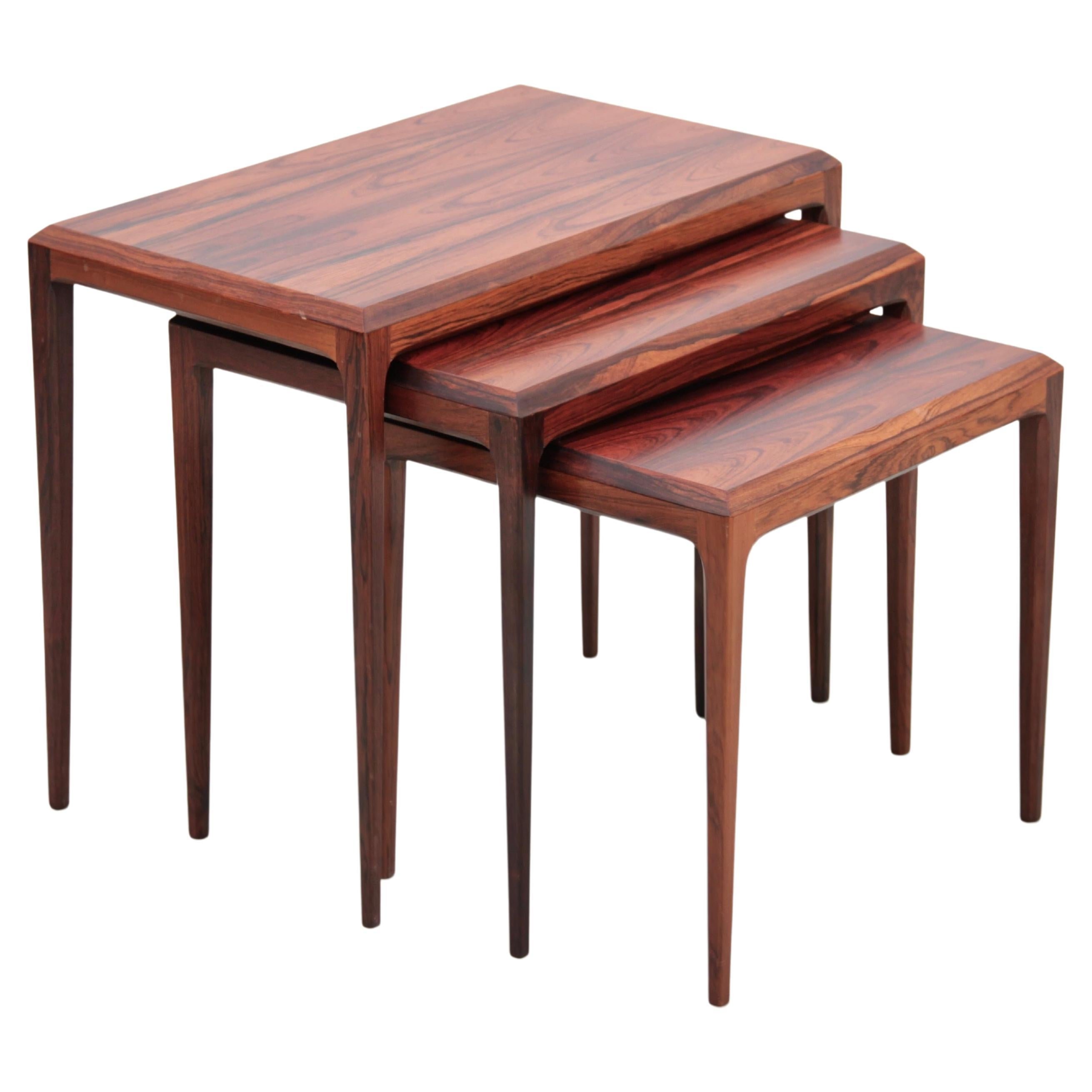 Mid-Century Modern Scandinavian Nesting Tables in Rio Rosewood by Johannes Ander For Sale