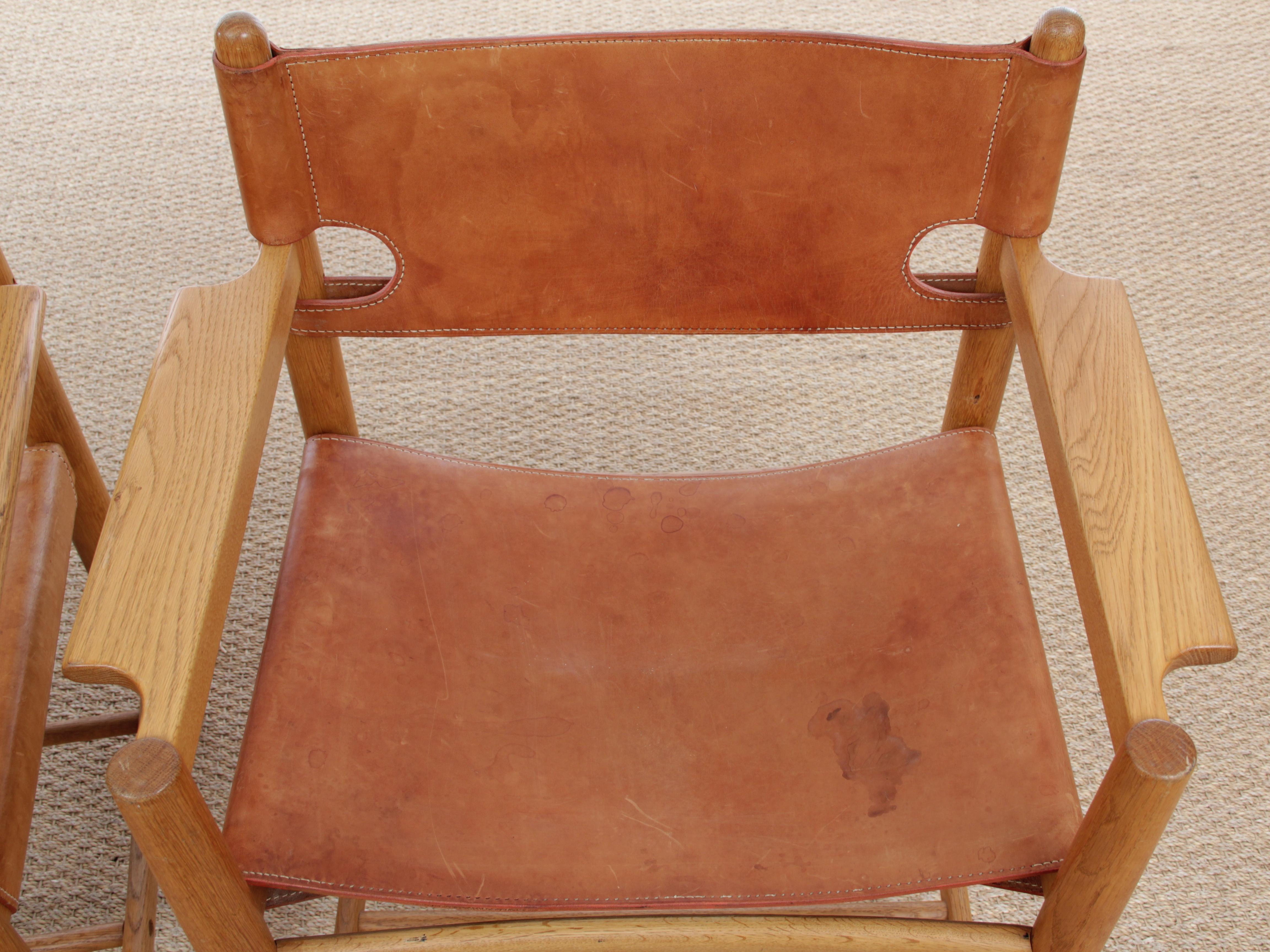Leather Mid-Century Modern Scandinavian Pair of Armchairs by Borge Mogensen Model 3238