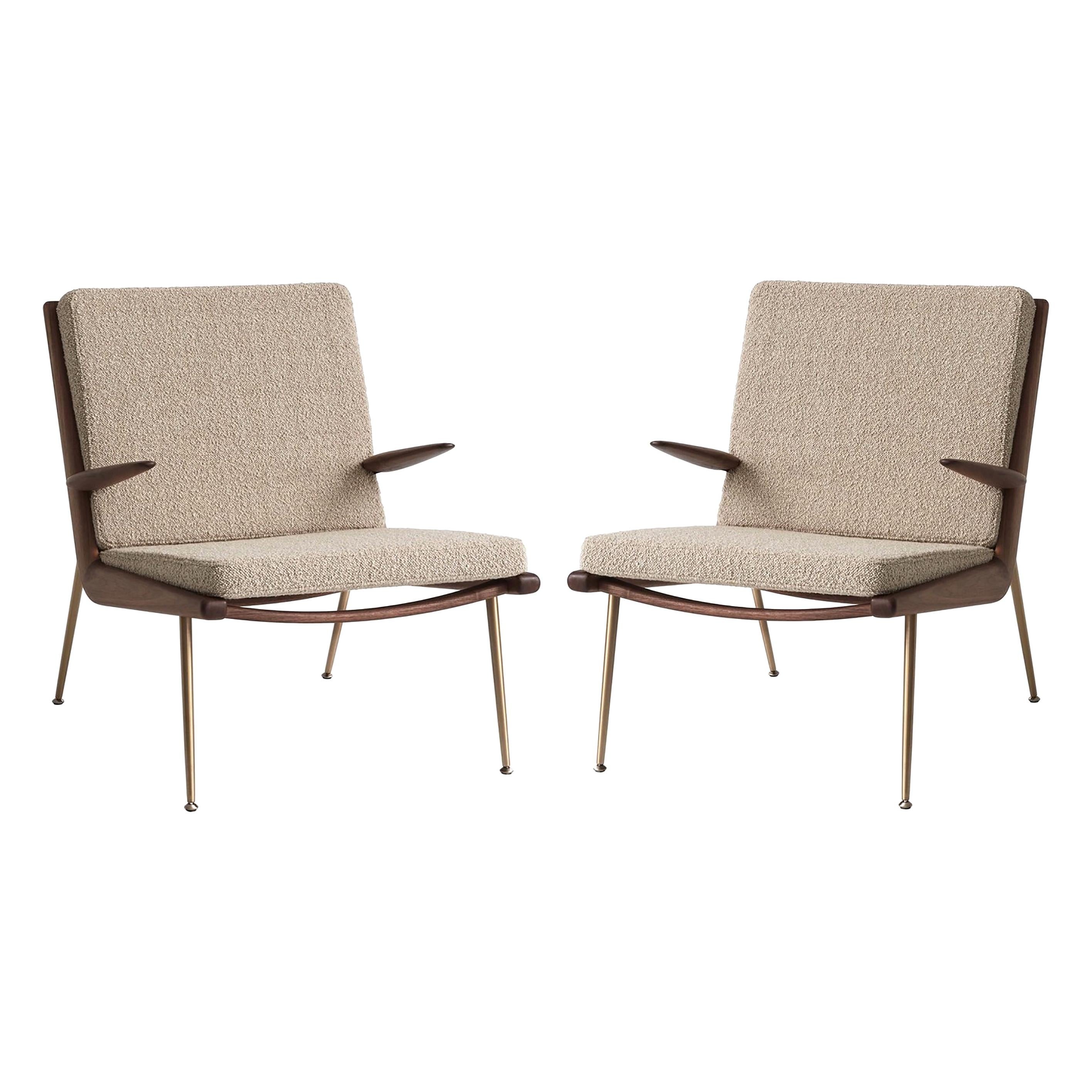 Mid-Century Modern Scandinavian Pair of Boomerang Lounge Chair with Armrest