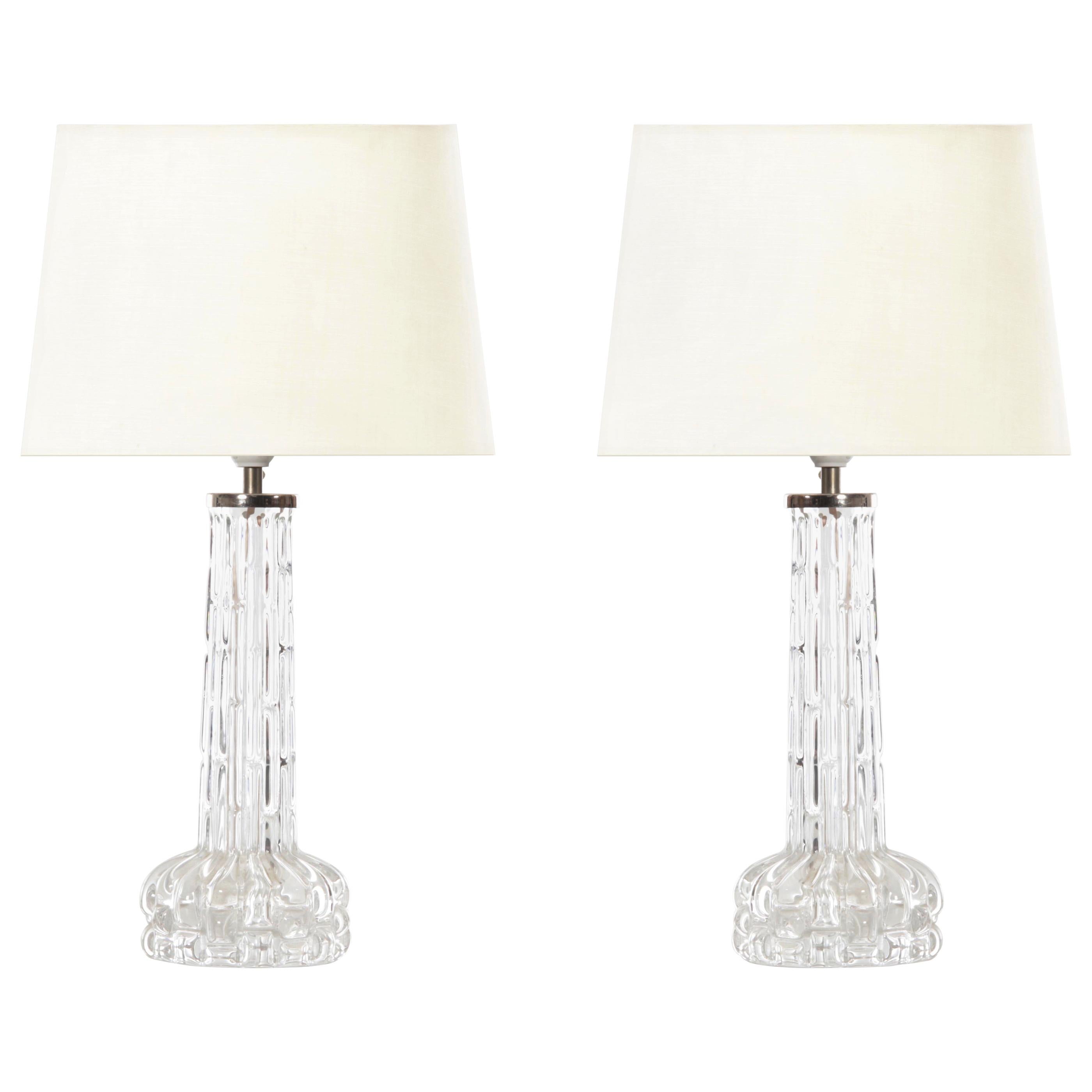 Mid-Century Modern Scandinavian Pair of Crystal Table Lamps by Carl Fagerlund For Sale