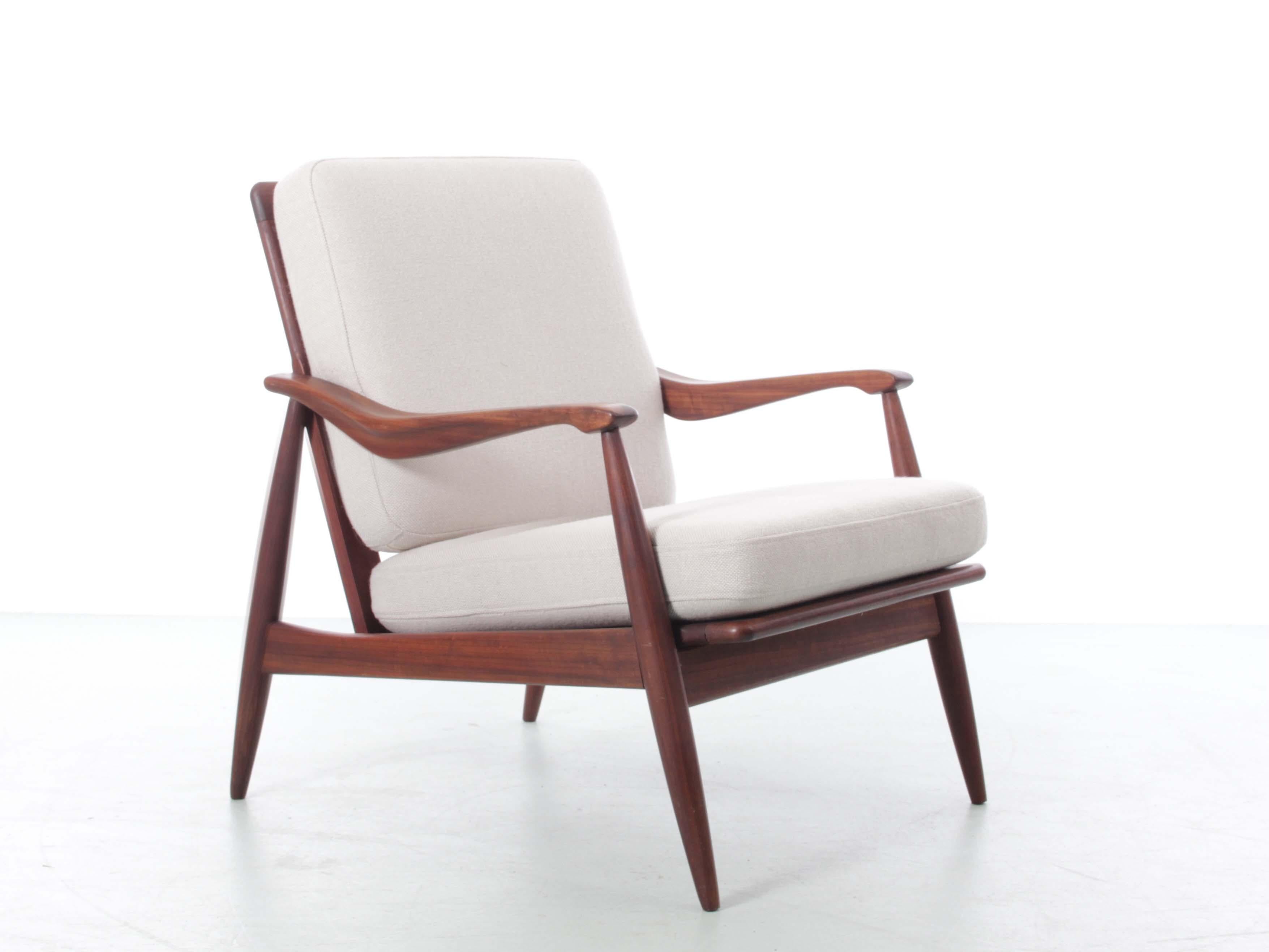 Mid-Century  modern scandinavian pair of lounge chair in teak from the 60's. New webbing, new cushions. Cushions will be reupholtered with fabric Step Melange fabric from Gabriel of your choice. The price includes the renovation.