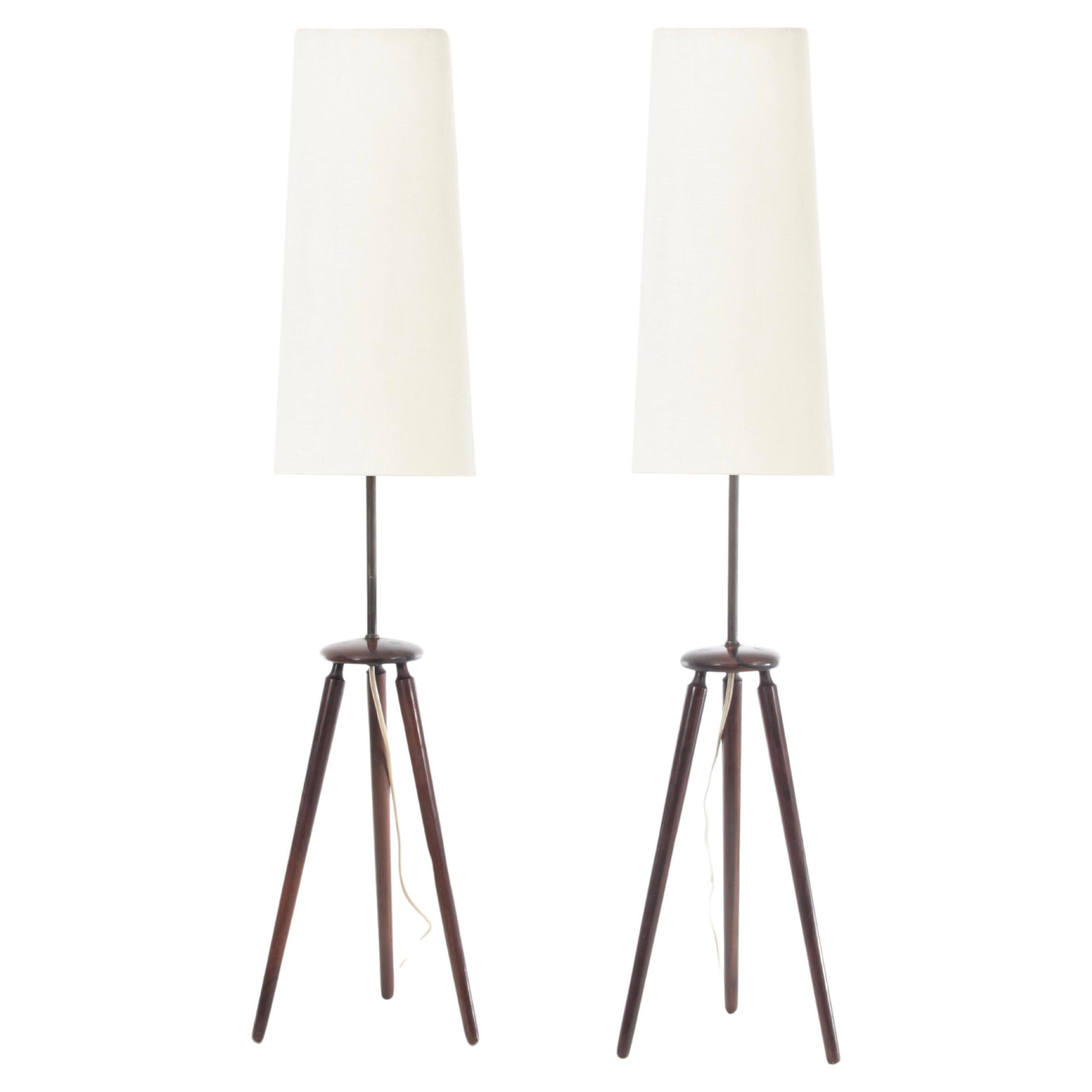 Mid century modern scandinavian pair of table lamp in rosewood