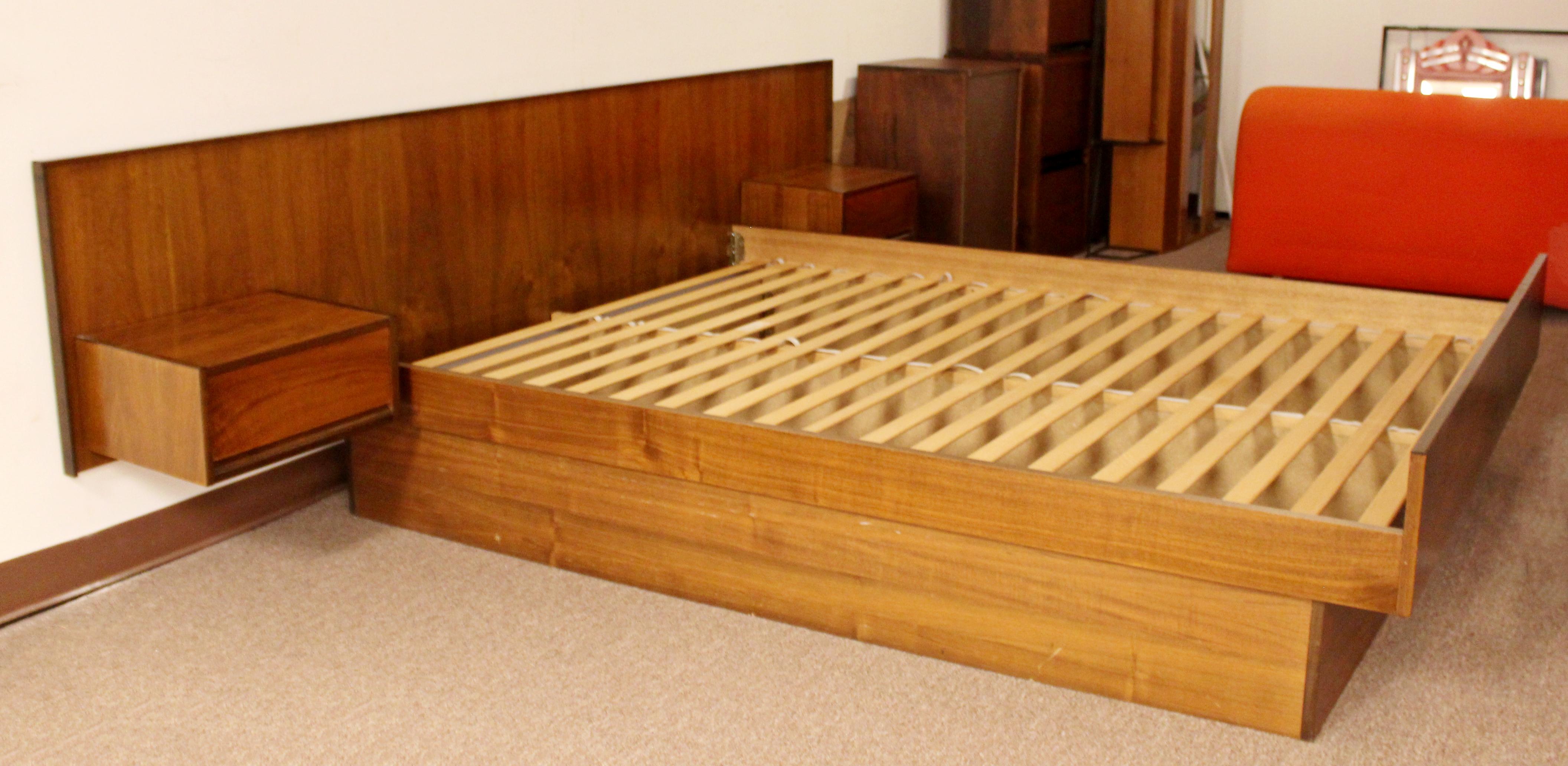 mid century modern bed with attached nightstands