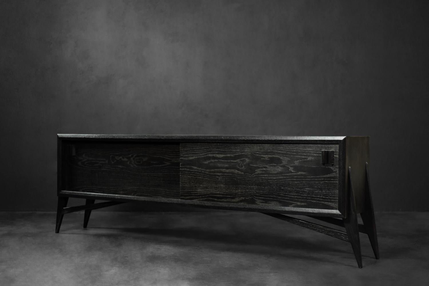 Mid-Century Modern Scandinavian Raw Dark Oak Sideboard with Wooden Handles, 1960 For Sale 1