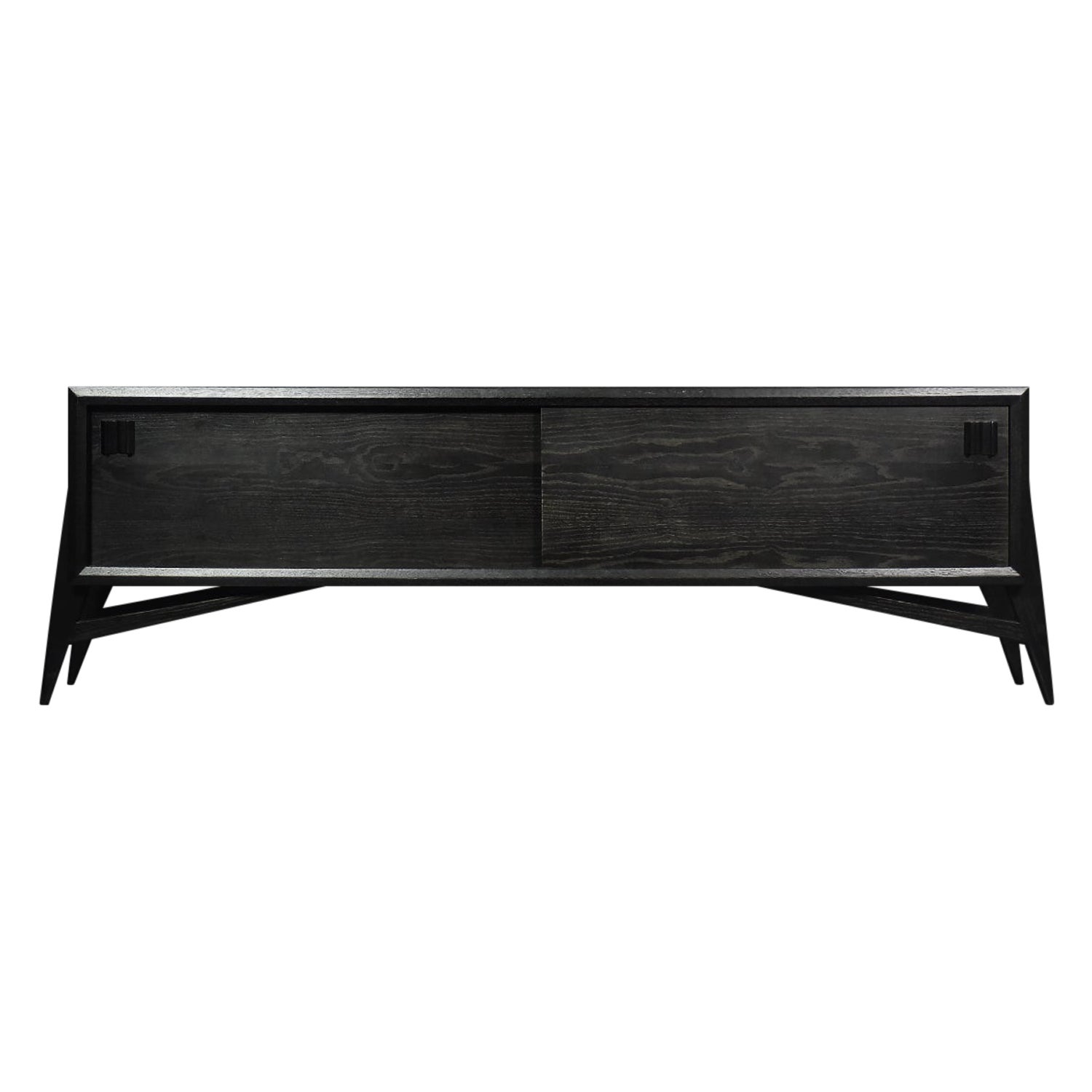 Credenza di metà secolo The Modern Scandinavian in rovere scuro grezzo con maniglie in legno, 1960