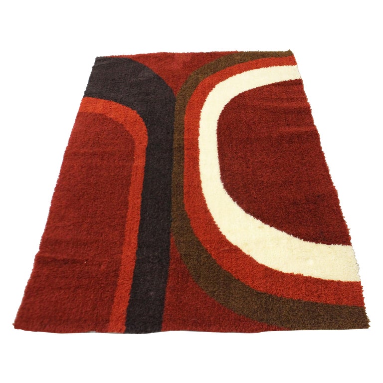 MidCentury Modern Scandinavian Red Rya Shag Rug at 1stDibs