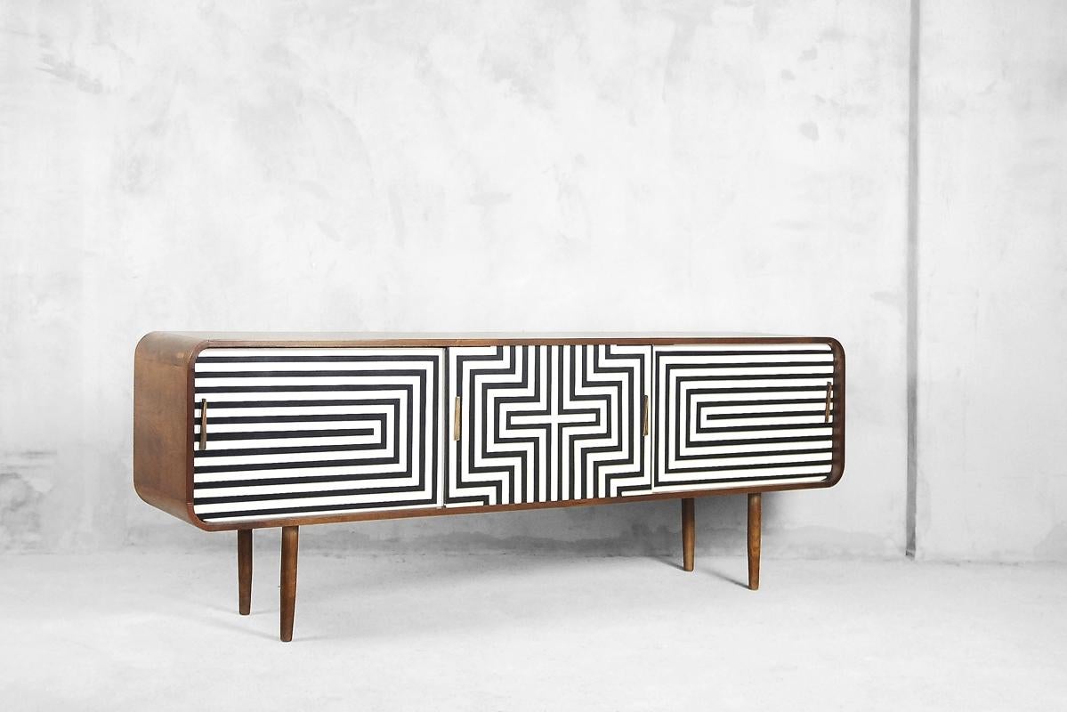 Mid-Century Modern Scandinavian Rounded Walnut Sideboard with Pattern, 1960s 2