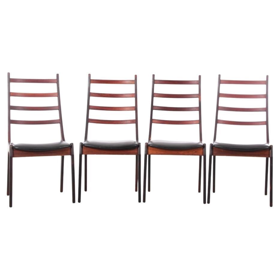 Mid-Century Modern Scandinavian Set of 4 Rosewood Chairs by Henning Kjærnulf For Sale