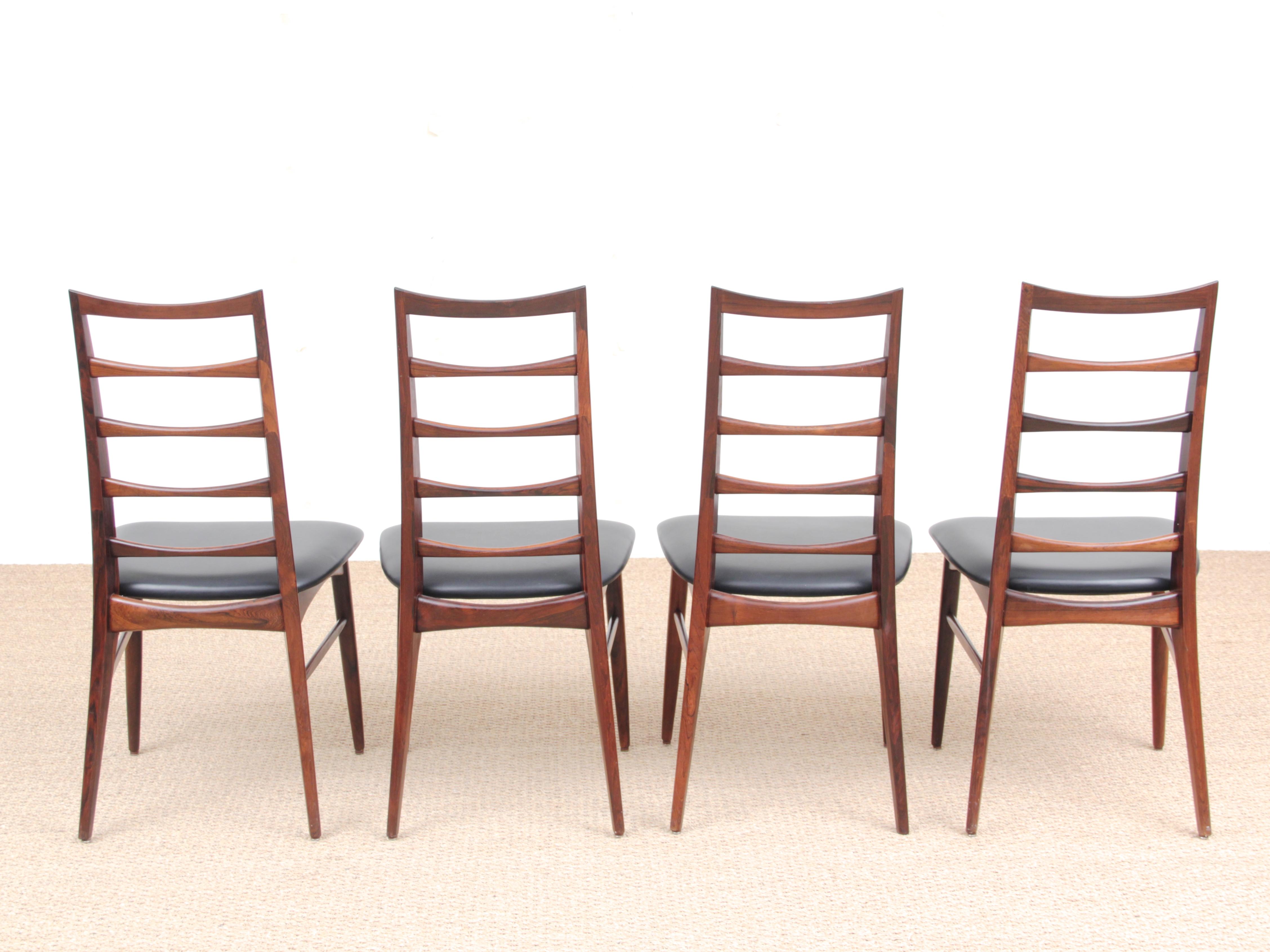 Mid-Century Modern Scandinavian Set of 4 Rosewood Chairs Model Lis by Niels Koe 8