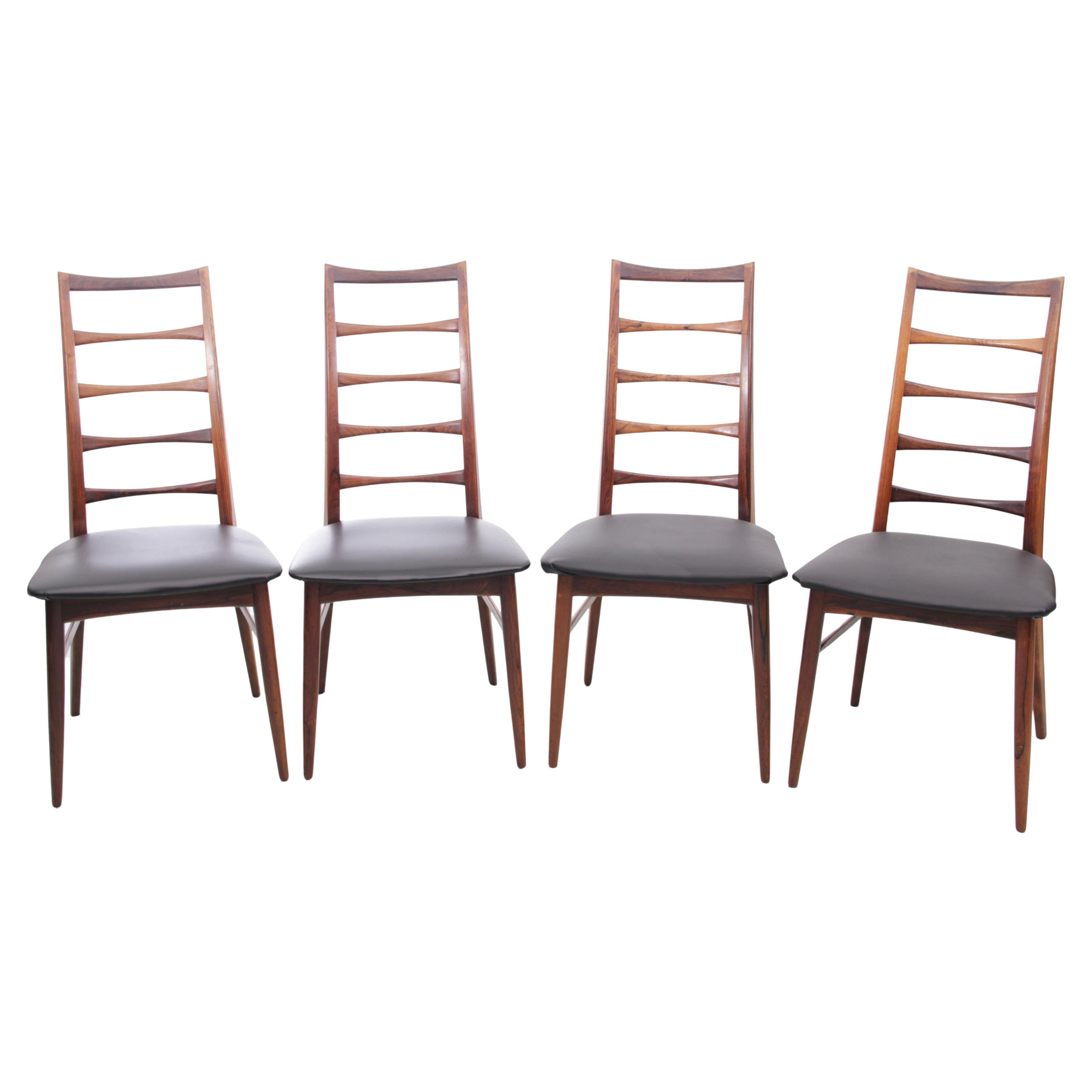 Mid-Century Modern Scandinavian Set of 4 Rosewood Chairs Model Lis by Niels Koe