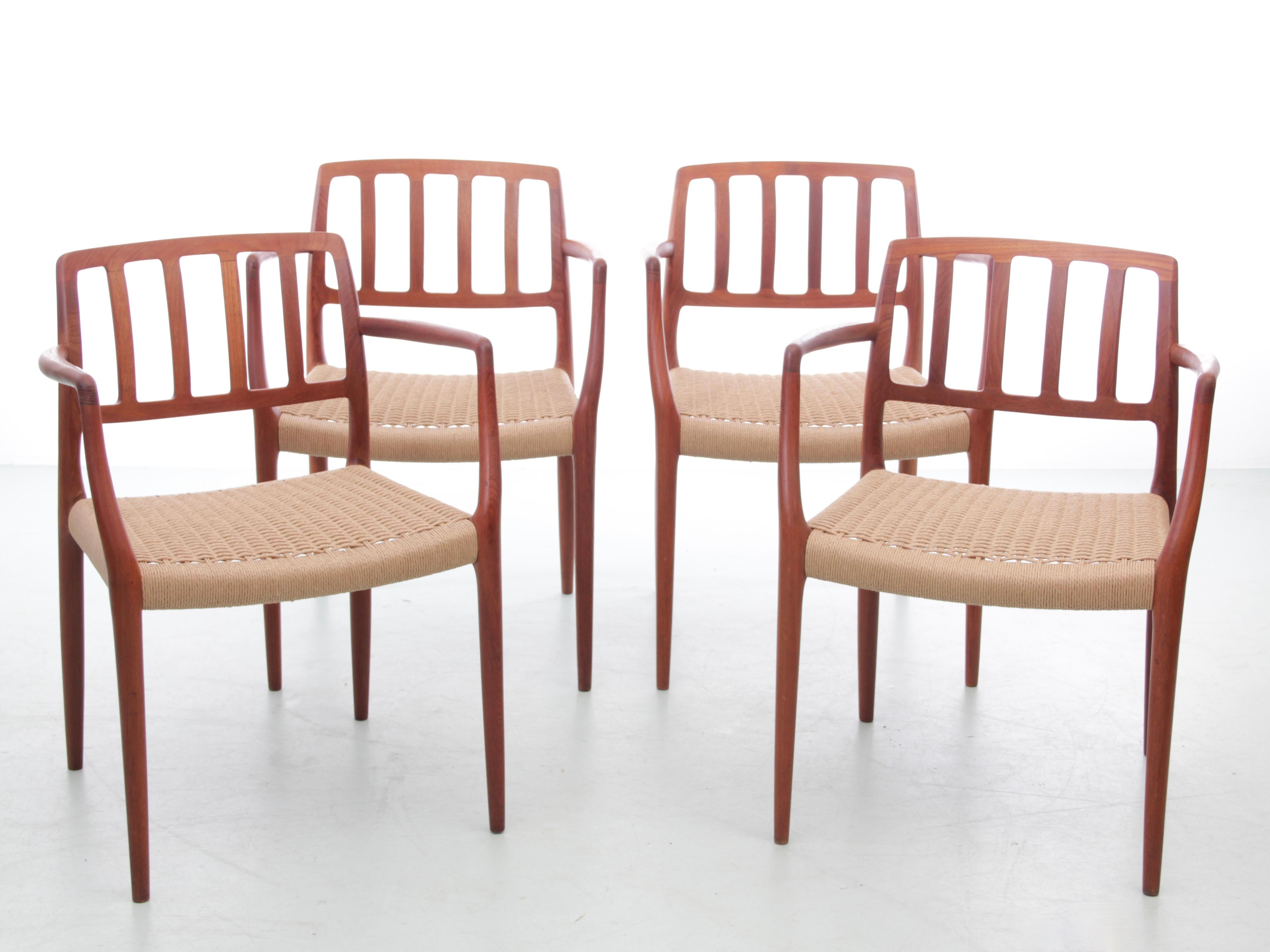 Mid-Century  modern scandinavian set of 4 teak armchairs model 66  For Sale 11