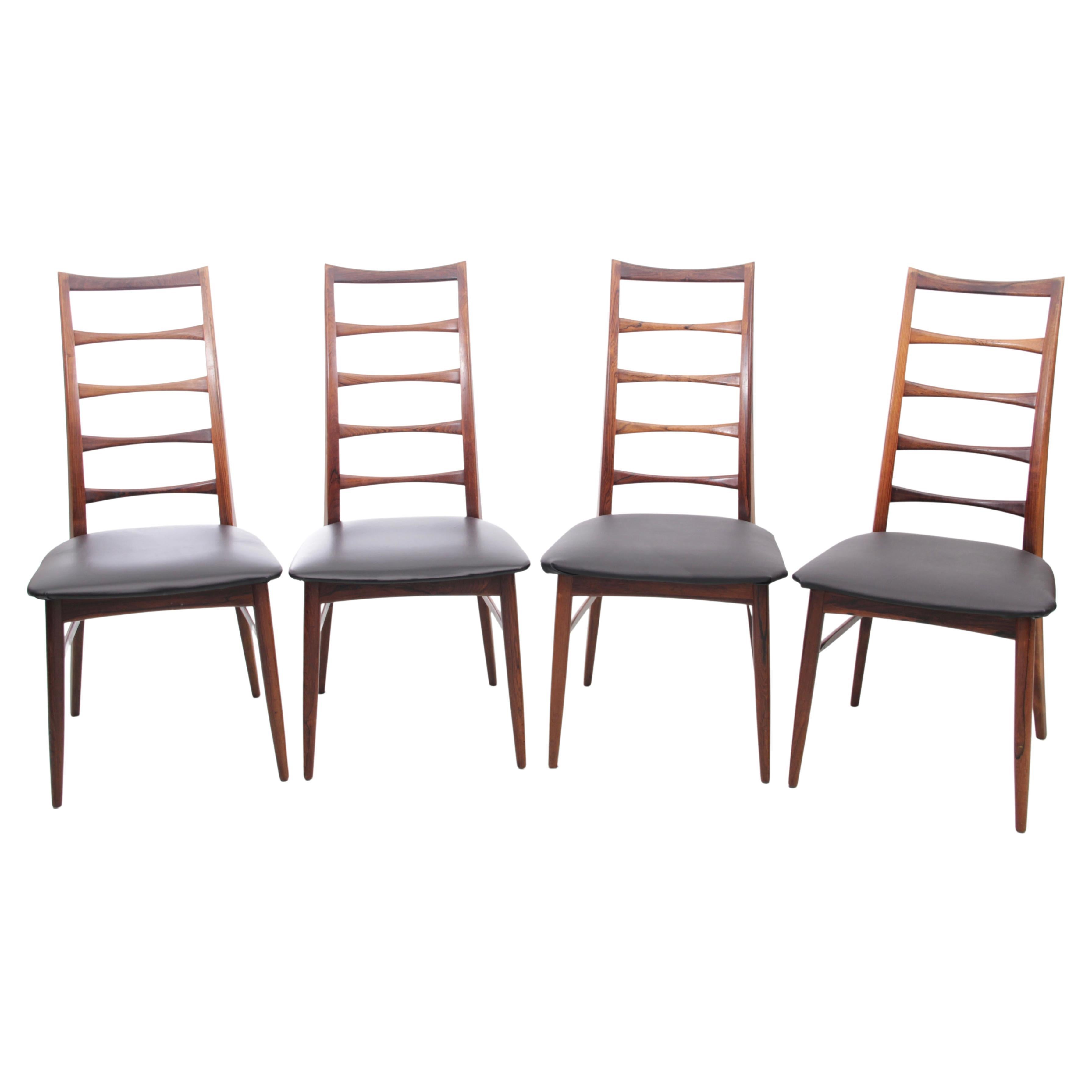 Mid-Century Modern Scandinavian Set of 4 Teak Chairs Model Lis by Niels Koefoed For Sale