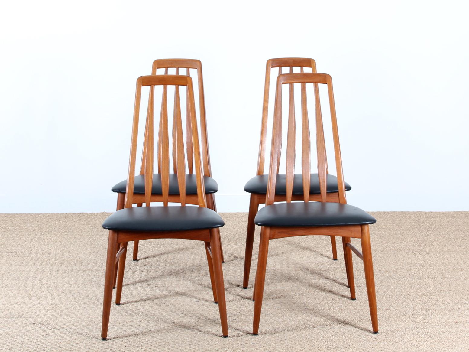 Mid-Century Modern Scandinavian Set of 4 Teak Chairs Modele Eva  by Niels Koefo For Sale 7
