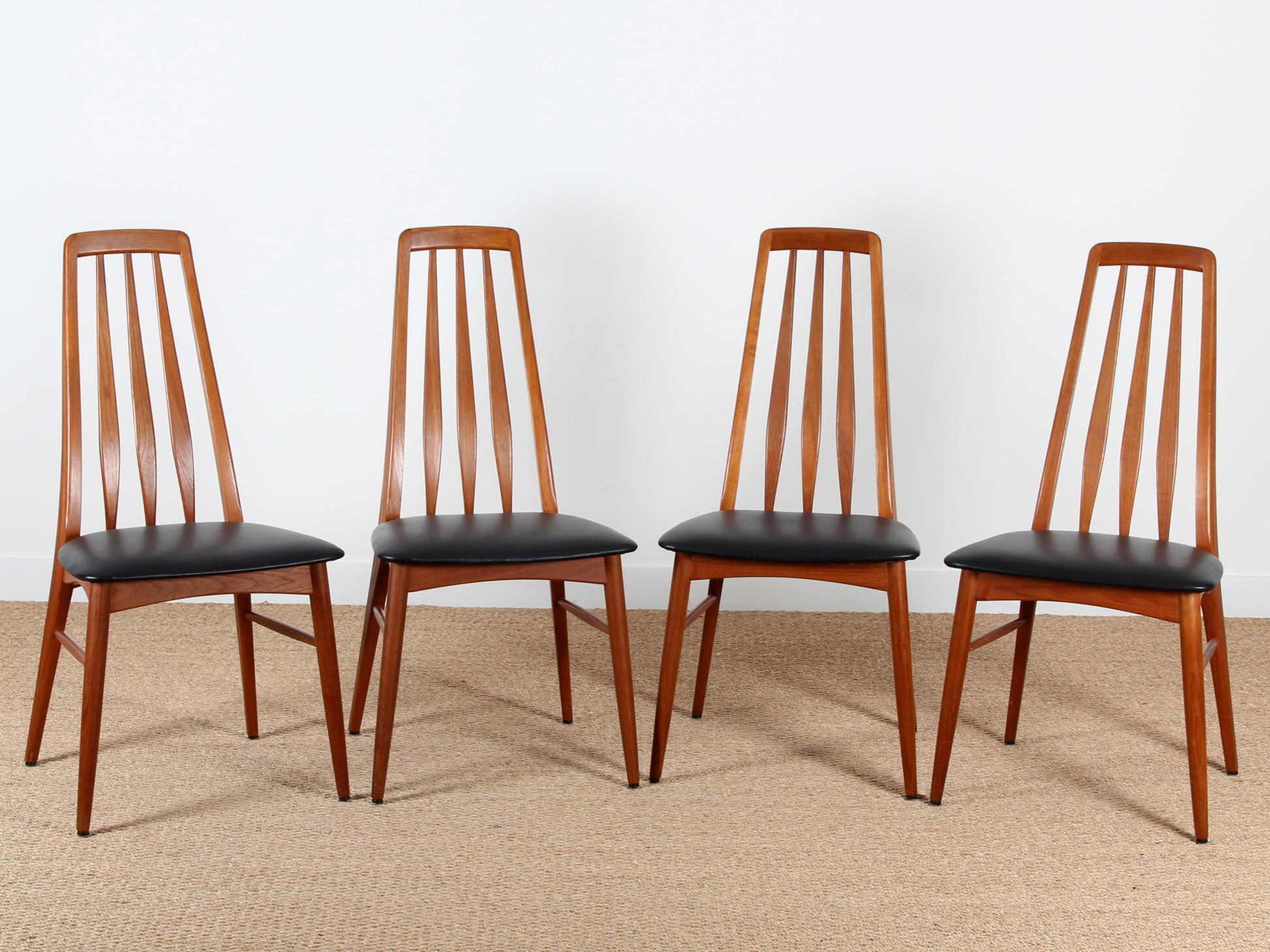 Mid-Century Modern Scandinavian Set of 4 Teak Chairs Modele Eva  by Niels Koefo For Sale 8