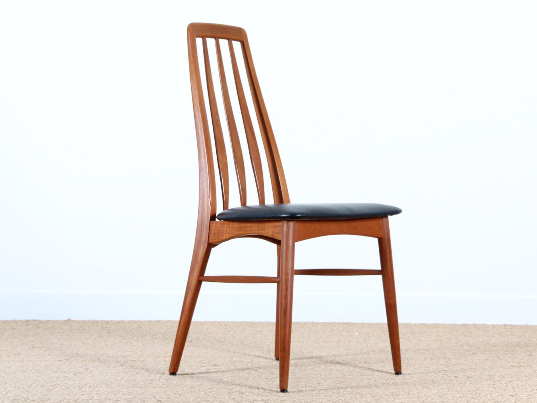 Mid-Century Modern Scandinavian set of 4 teak chairs modele Eva by Niels Koefoed. New leather seat.