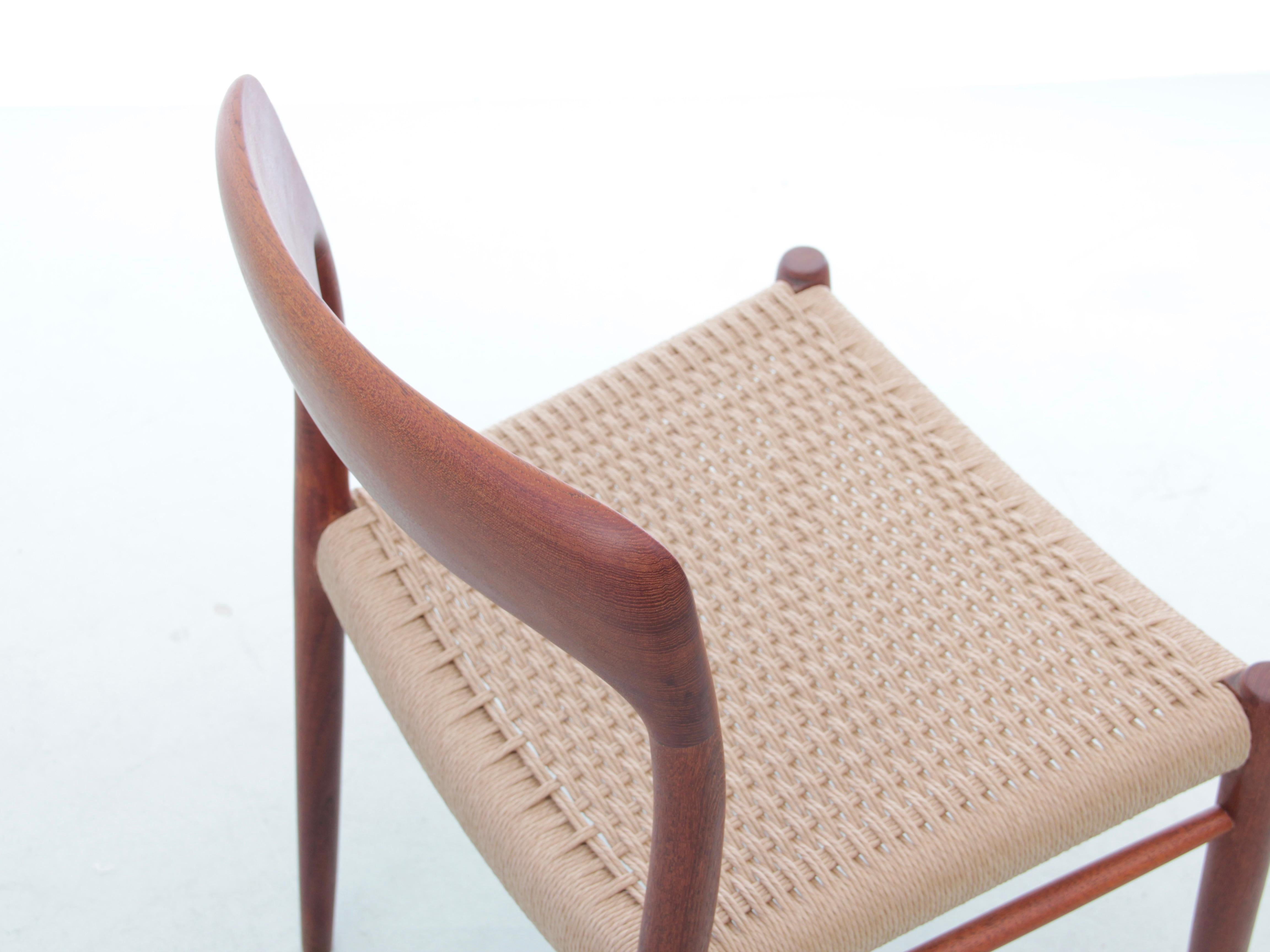 Cord Mid-Century  modern scandinavian set of 4 teak dining chairs model 75   For Sale