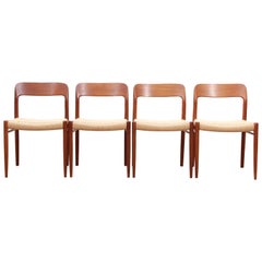 Mid-Century Modern Scandinavian Set of 4 Teak Dining Chairs Model 75