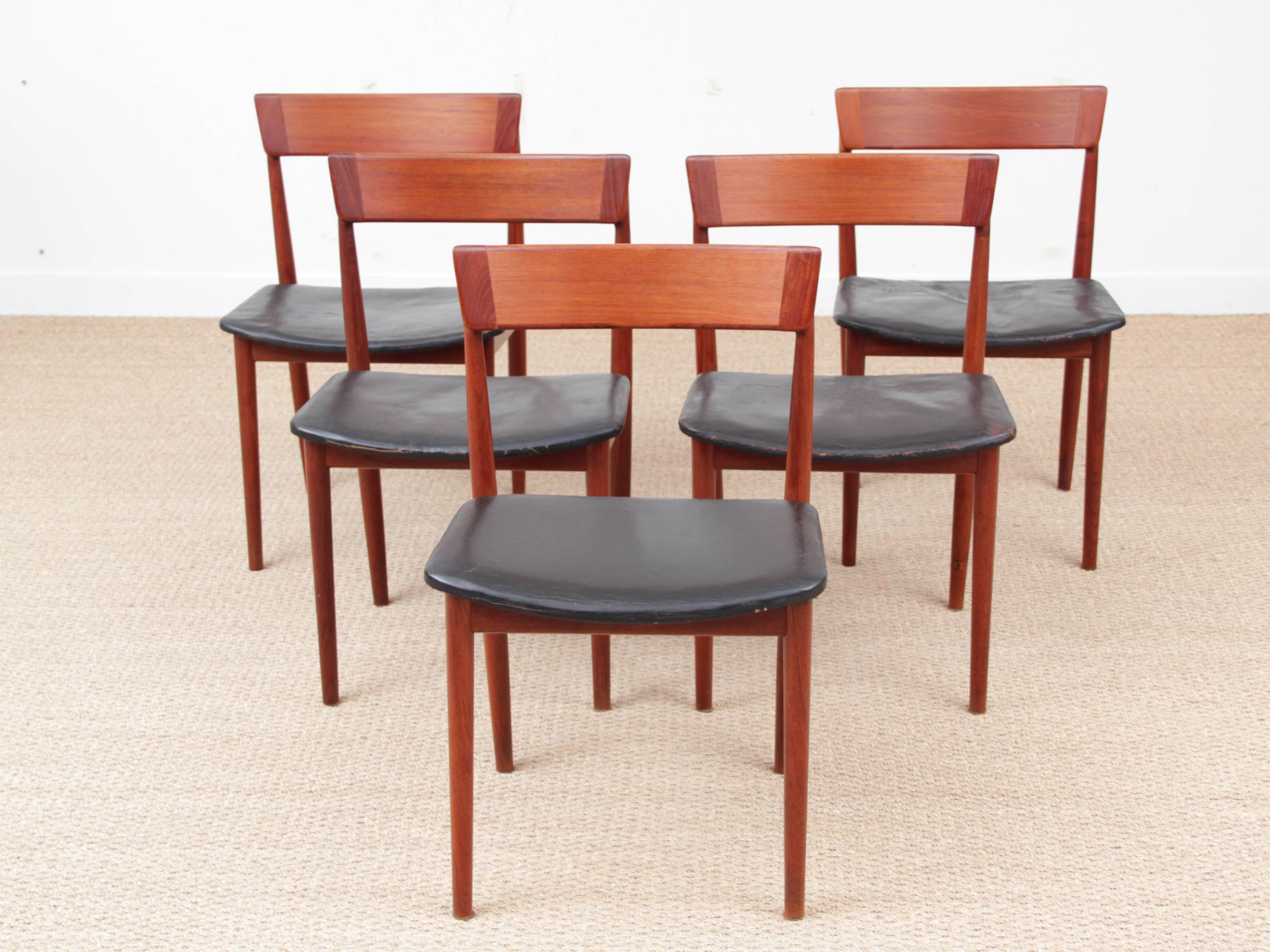 Mid-Century Modern Scandinavian Set of Five Chairs in Teak, Harry Rosengren Hans In Good Condition In Courbevoie, FR