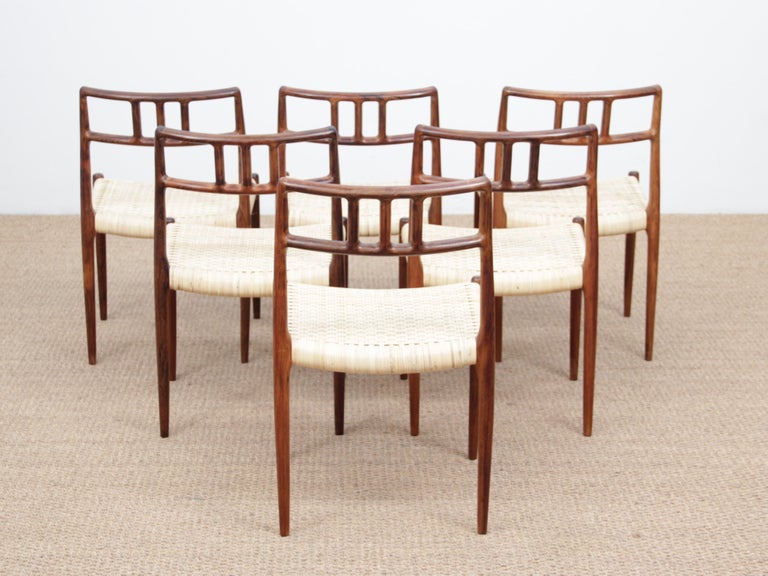 Mid-Century Modern Scandinavian Set of 6 Chairs by Niel Møller in Rosewood For Sale 14