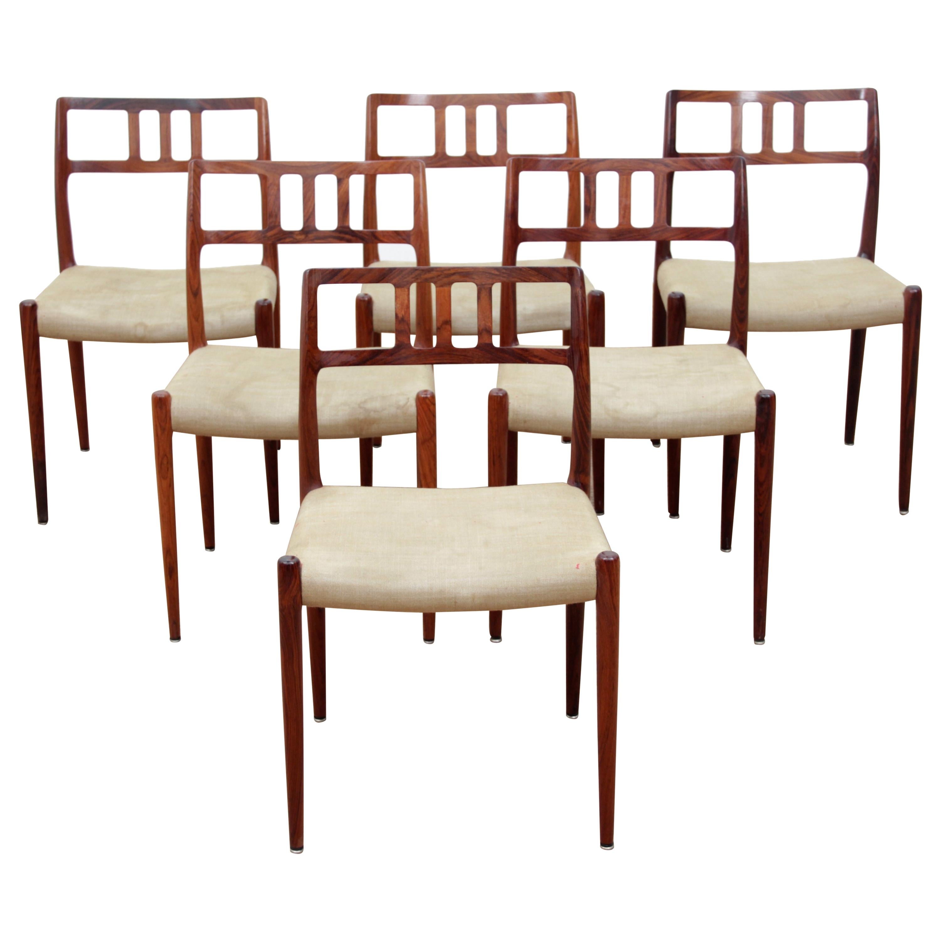 Mid-Century Modern Scandinavian Set of 6 Chairs by Niel Møller in Rosewood