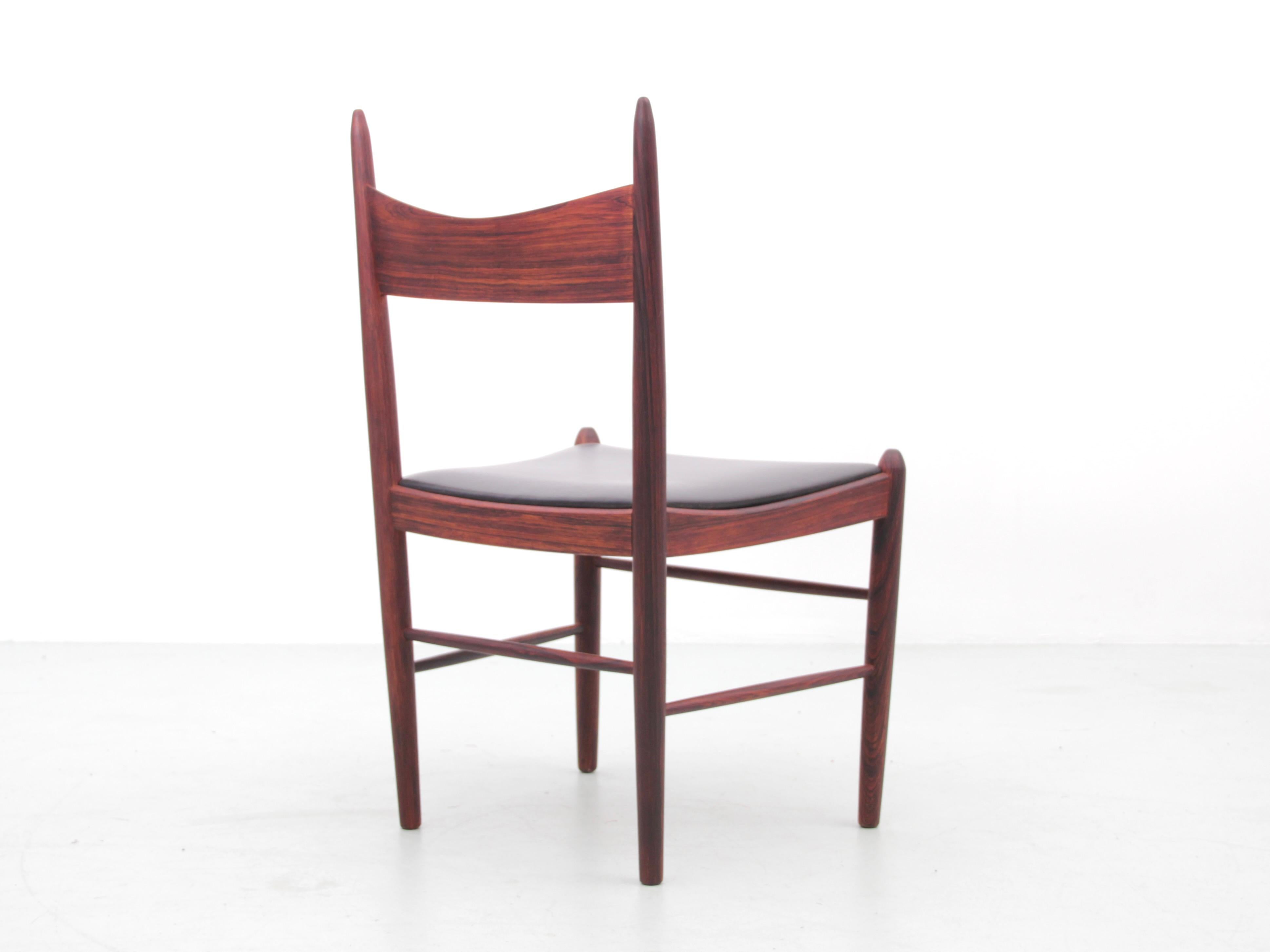 Faux Leather Mid-Century Modern Scandinavian Set of 6 Dining Chairs in Rosewood For Sale
