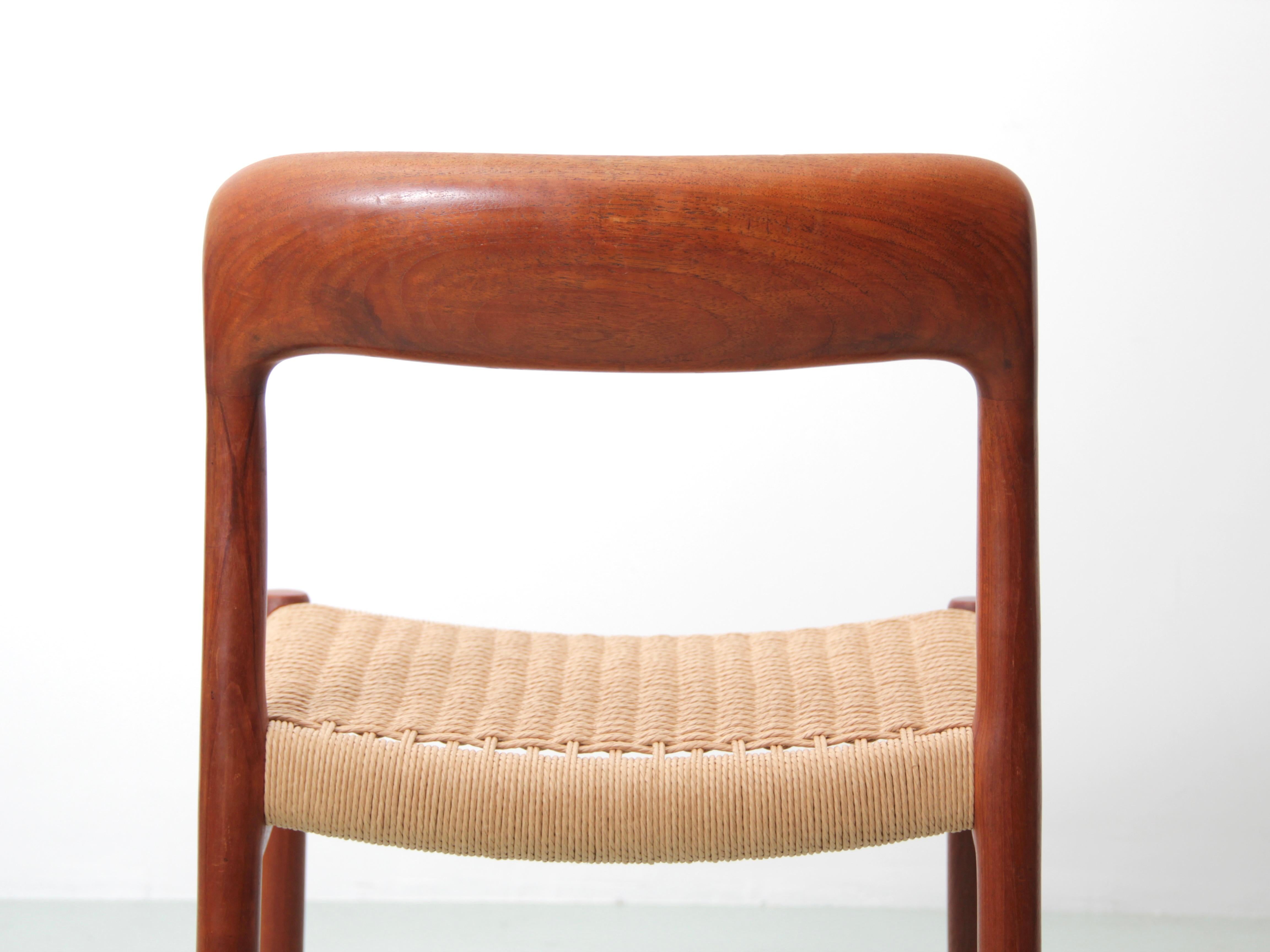 Cord Mid-Century Modern Scandinavian Set of 6 Teak Dining Chairs Model 75