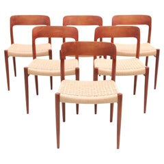 Mid-Century Modern Scandinavian Set of 6 Teak Dining Chairs Model 75