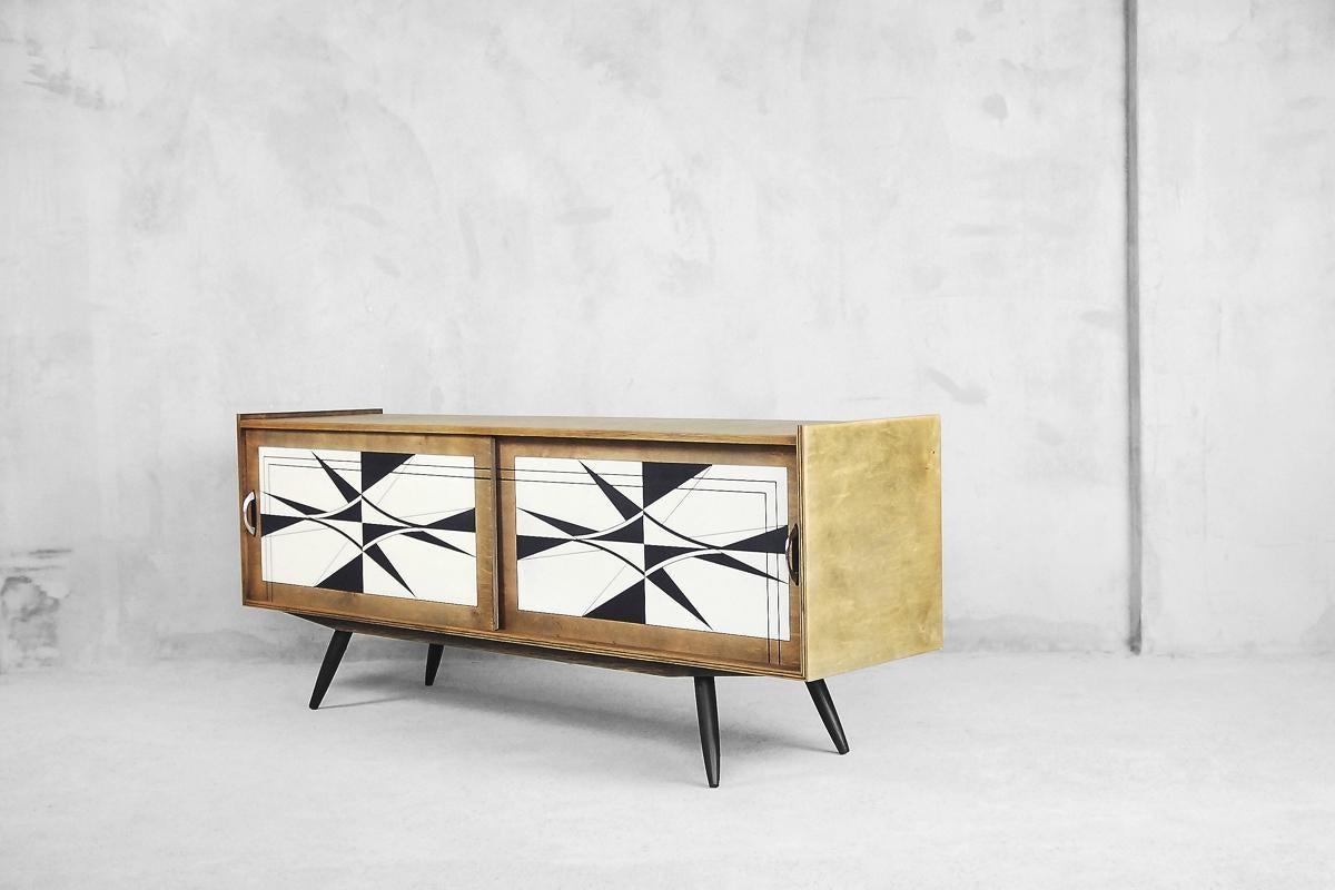 Mid-Century Modern Scandinavian Sideboard with Hand Painted Pattern, 1960s 5