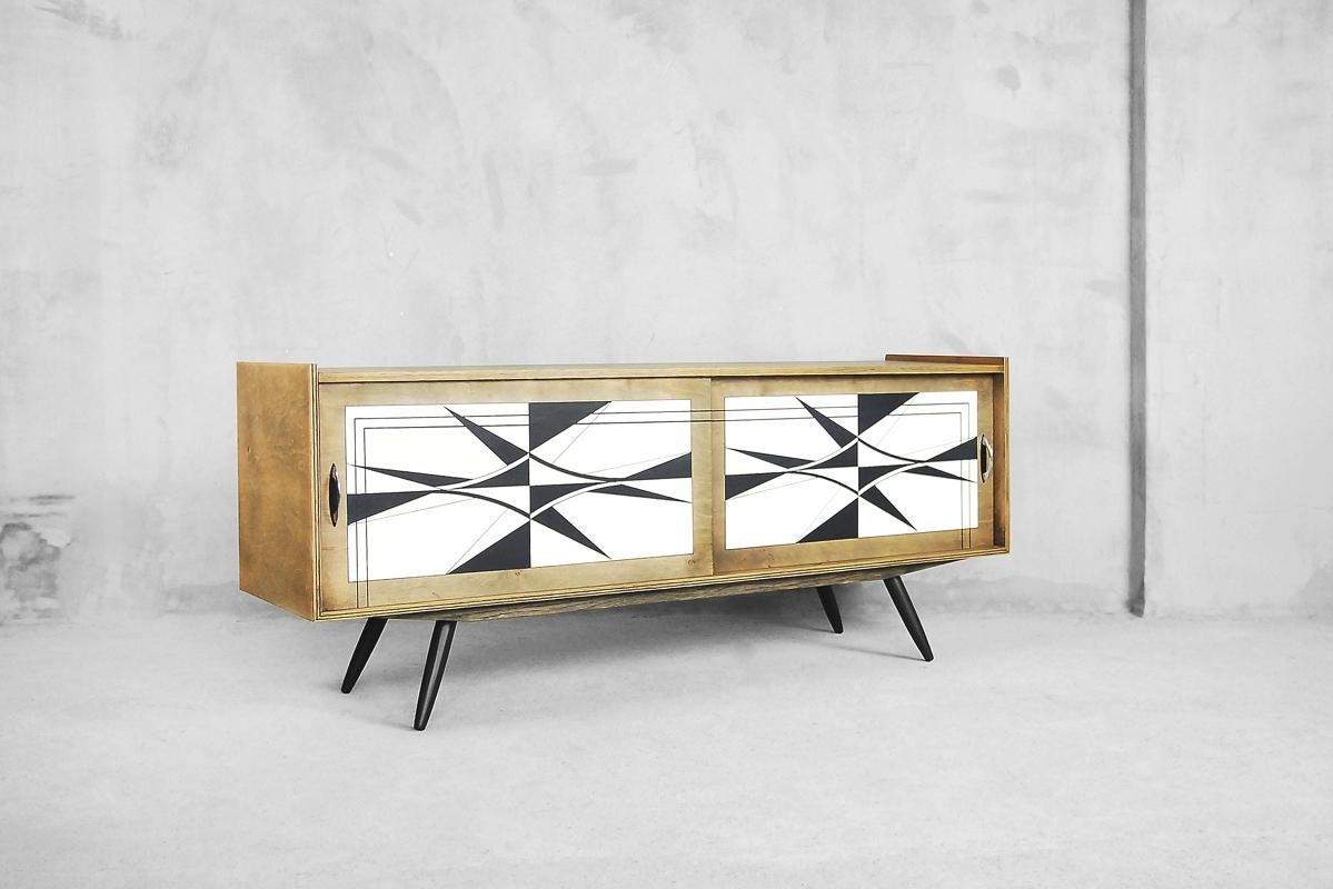 Mid-Century Modern Scandinavian Sideboard with Hand Painted Pattern, 1960s 2