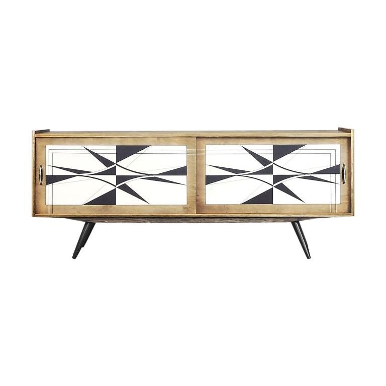 Mid-Century Modern Scandinavian Sideboard with Hand Painted Pattern, 1960s