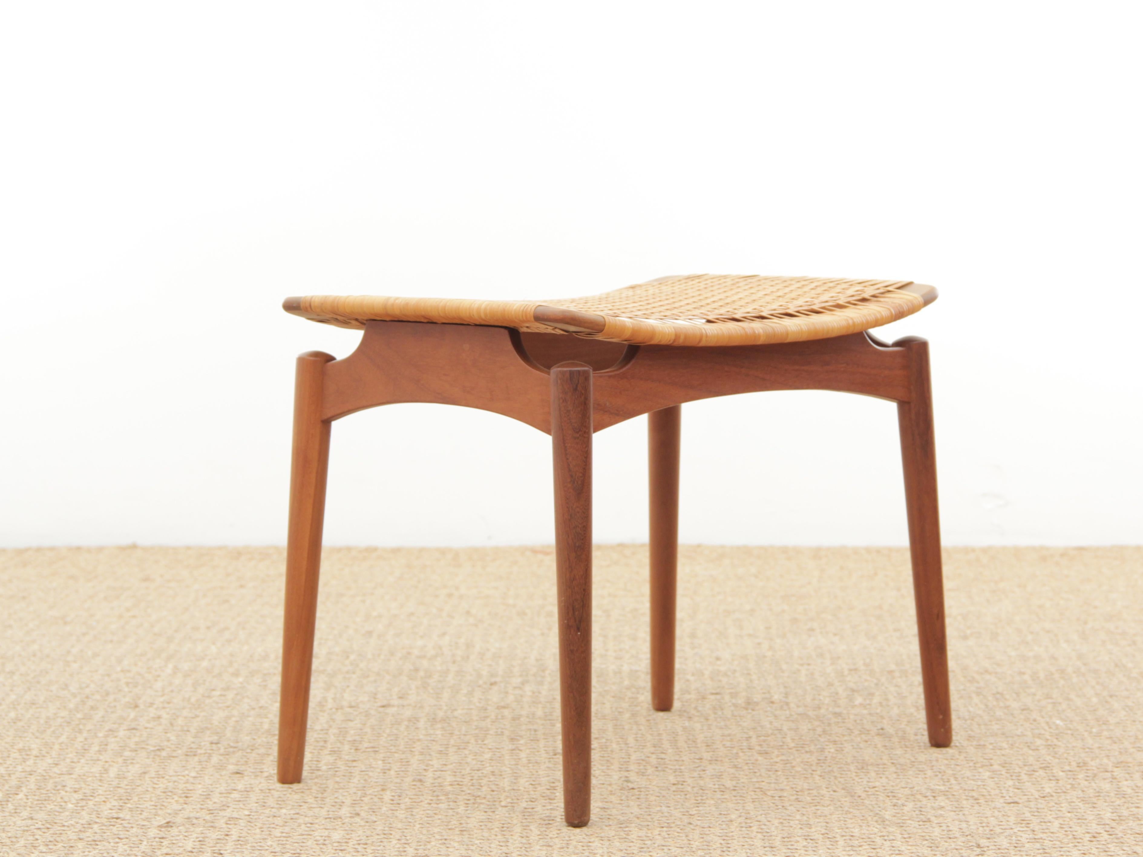 Mid-Century Modern Scandinavian stool in cane and teak. Dansih work.