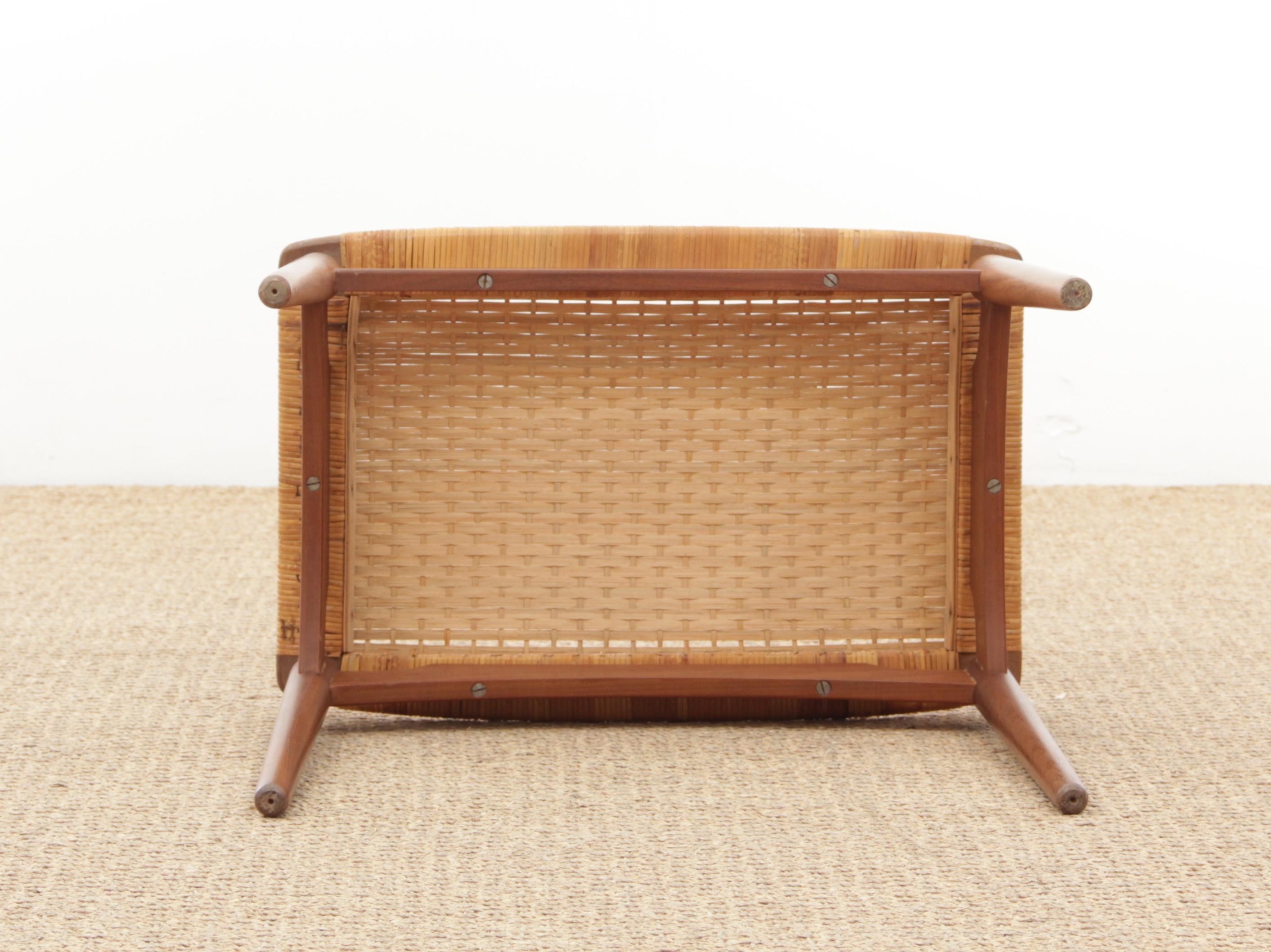 Mid-Century Modern Scandinavian Stool in Cane and Teak 1