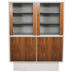 Mid-Century Modern Scandinavian Style China Display Cabinet, White Case and Teak