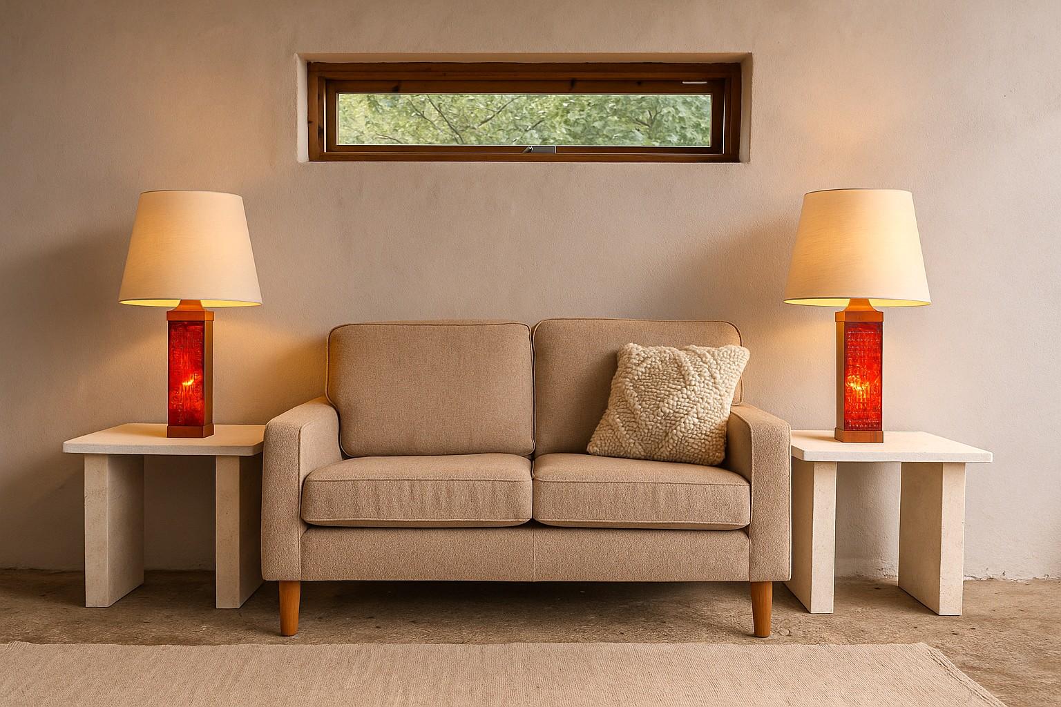 Une étonnante et assez grande paire de lampes vintage en teck et verre au design scandinave des années 60. Ces lampes ont été fabriquées par Hovmantorp, en Suède, et possèdent un fantastique pied de lampe, de forme classique. Sur les côtés, il y a