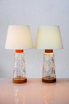 Mid-century modern Scandinavian Teak and glass table lamps, Sweden