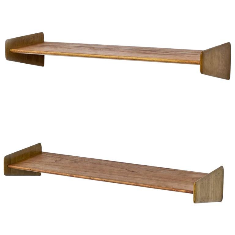 Mid-Century Modern Scandinavian Teak and Oak Wall Shelves, Sweden, Set of 2