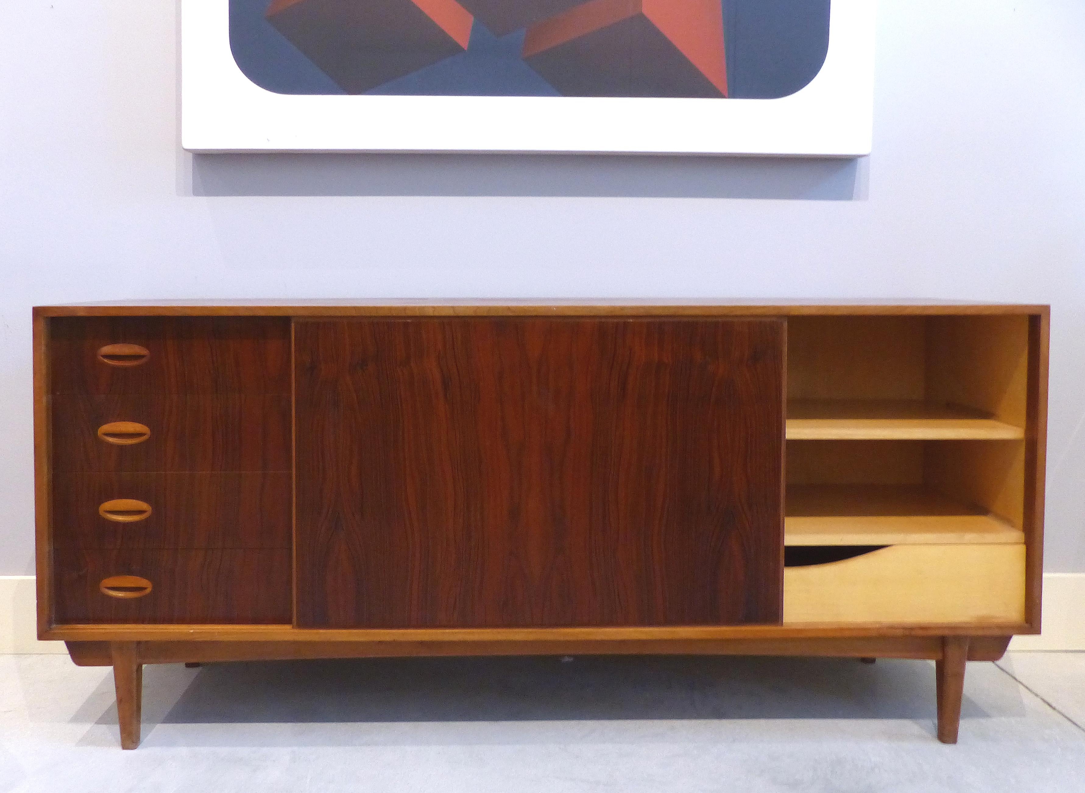 Mid-Century Modern Scandinavian Teak and Rosewood Credenza In Good Condition In Miami, FL