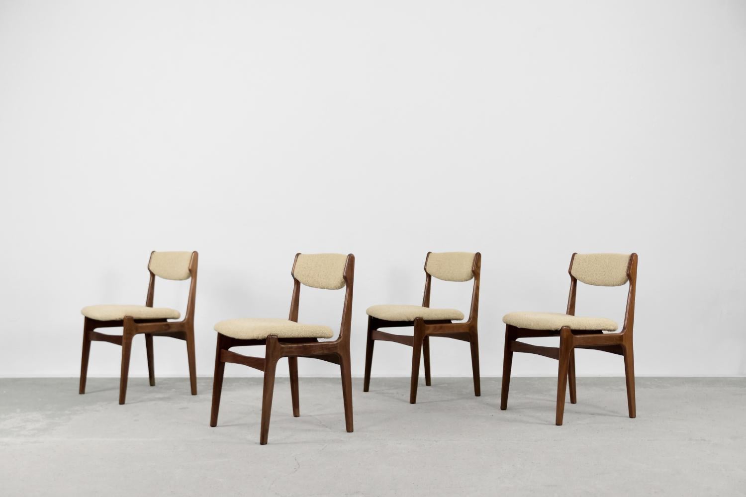 Danish Mid-Century Modern Scandinavian Teak Wood & Fabric Dining Chair, 1960s, Set of 4 For Sale