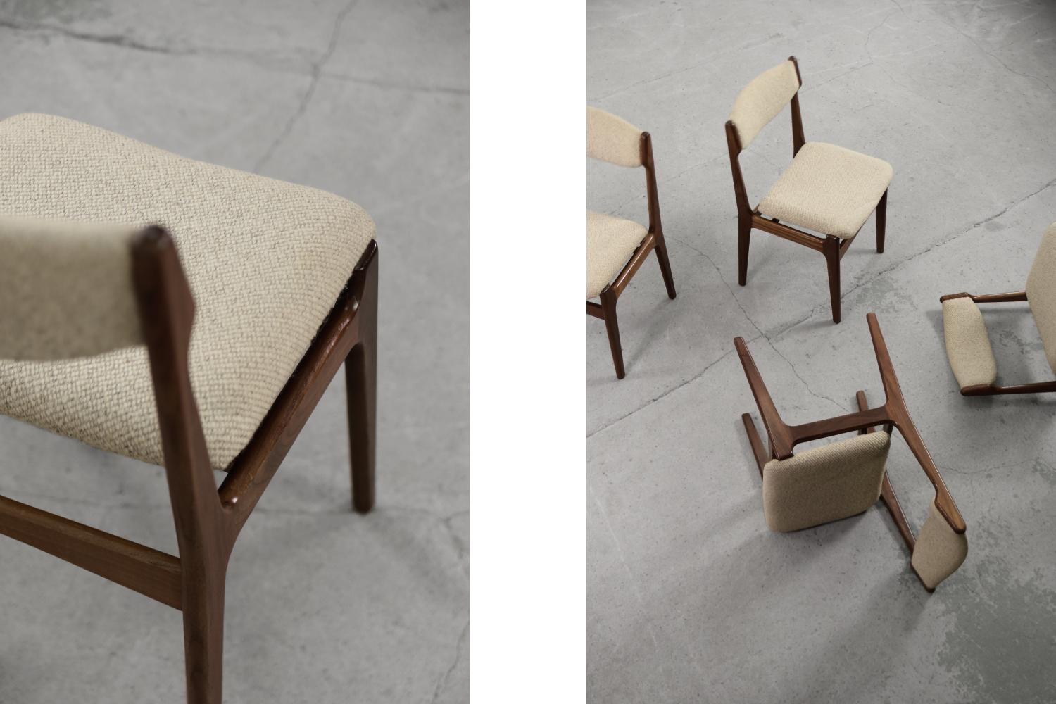 Mid-Century Modern Scandinavian Teak Wood & Fabric Dining Chair, 1960s, Set of 4 In Good Condition For Sale In Warszawa, Mazowieckie