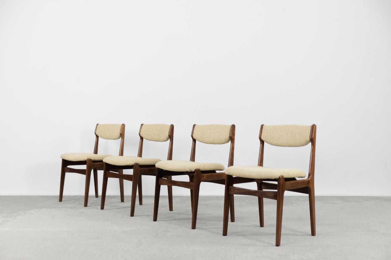 Mid-Century Modern Scandinavian Teak Wood & Fabric Dining Chair, 1960s, Set of 4 For Sale 1