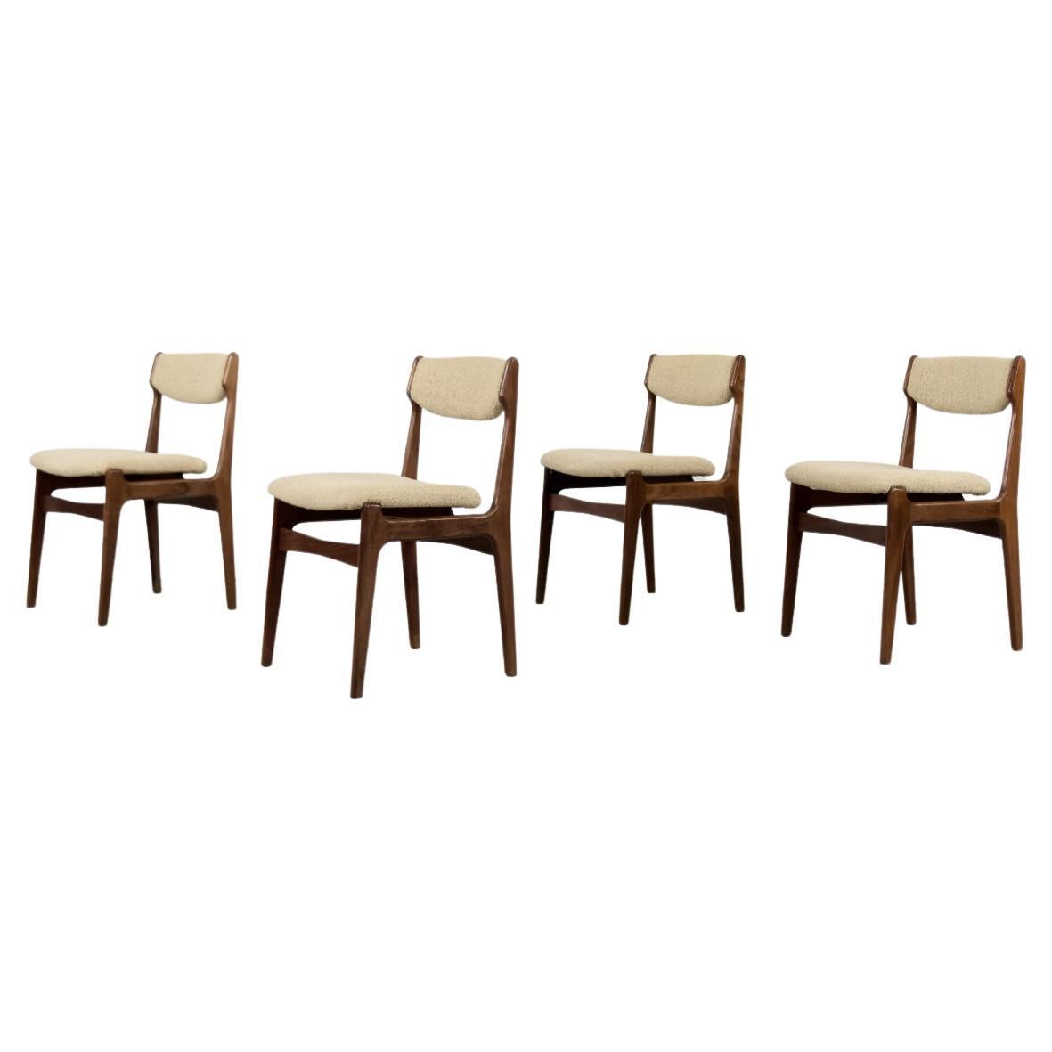 Mid-Century Modern Scandinavian Teak Wood & Fabric Dining Chair, 1960s, Set of 4