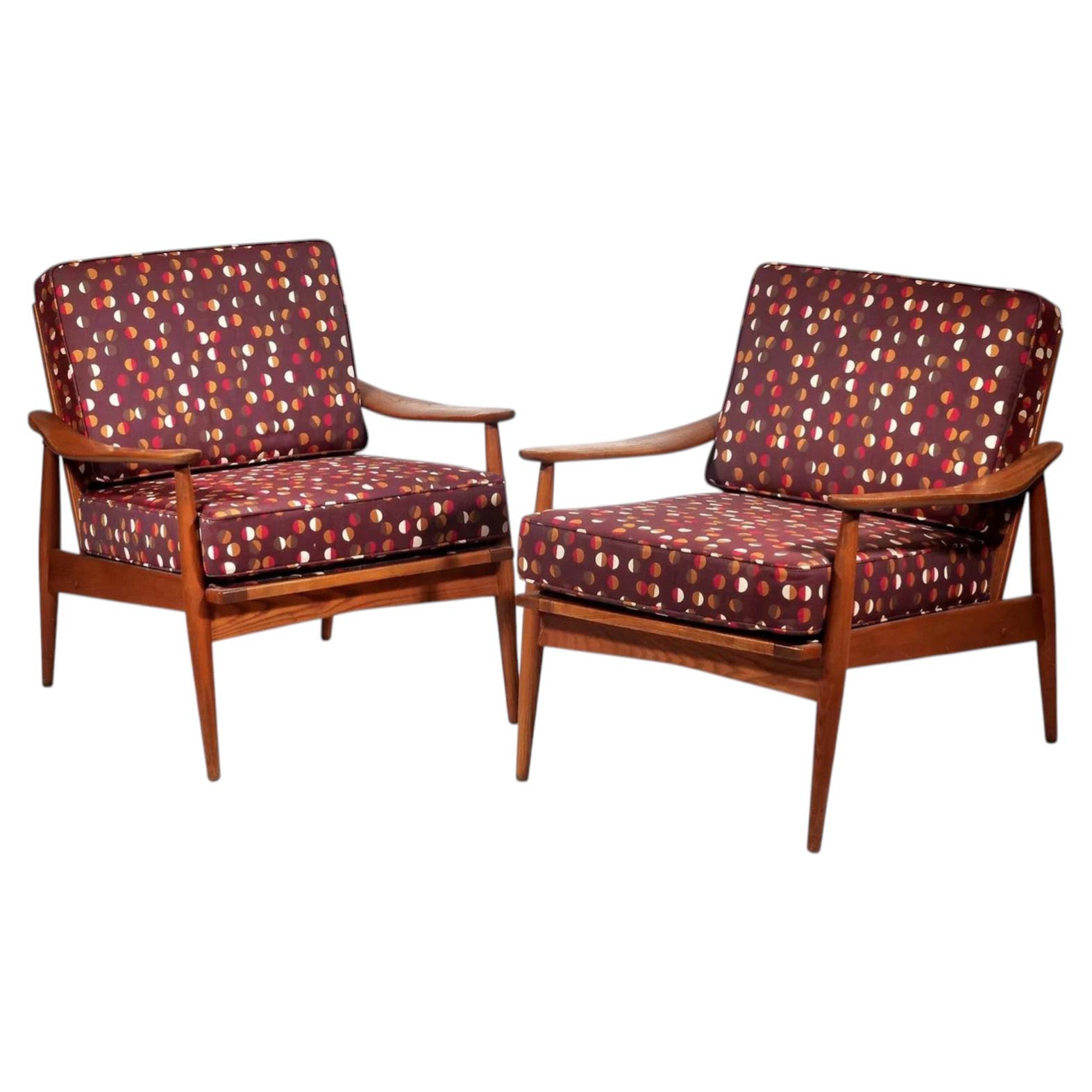 Mid-Century Modern Scandinavian Teak Sculpted Arm Lounge Chairs - Pair