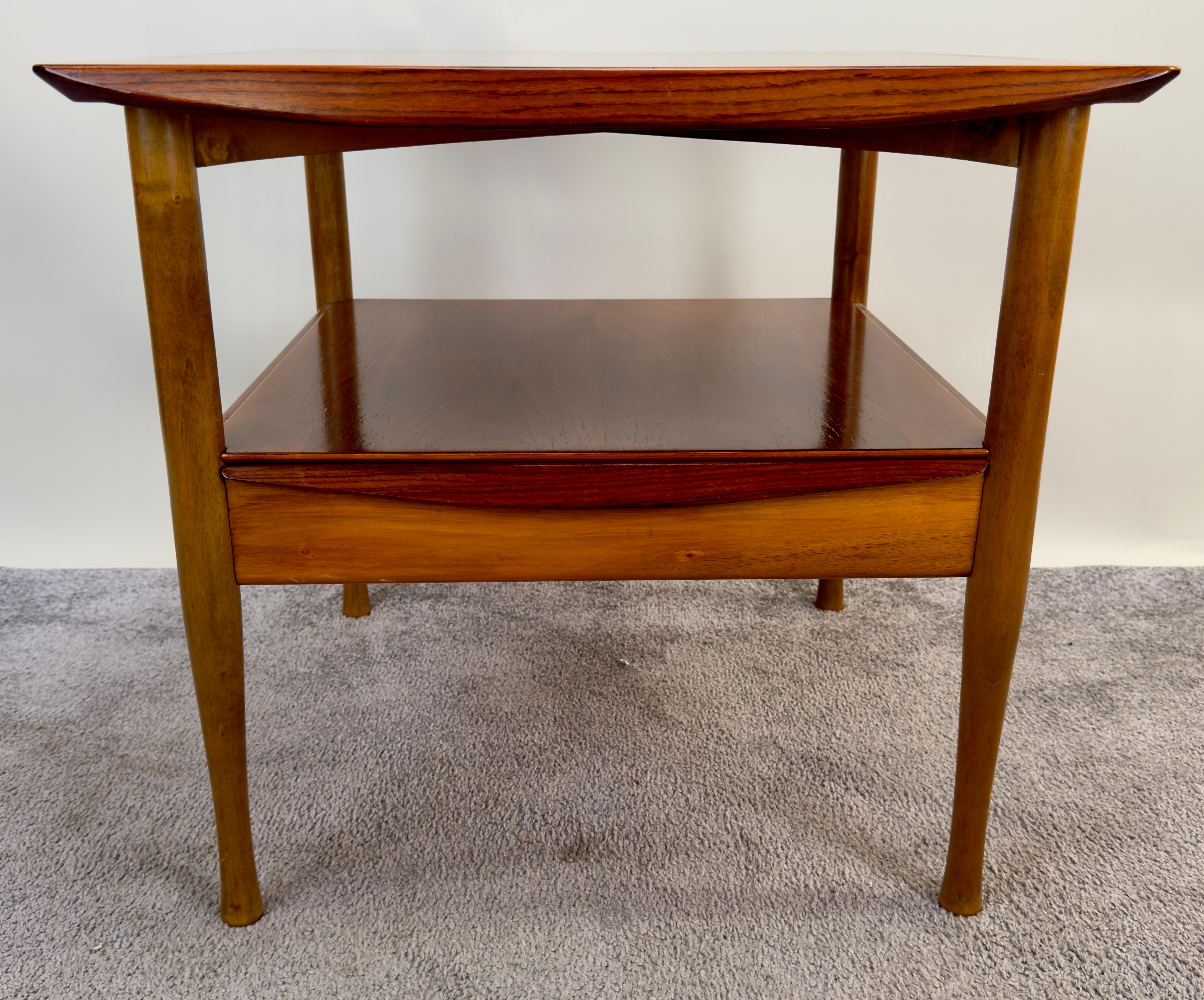 Swedish Mid Century Modern Scandinavian Teak Side Table with Shelf after Finn Juhl  For Sale