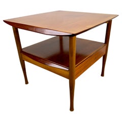 Vintage Mid Century Modern Scandinavian Teak Side Table with Shelf after Finn Juhl 