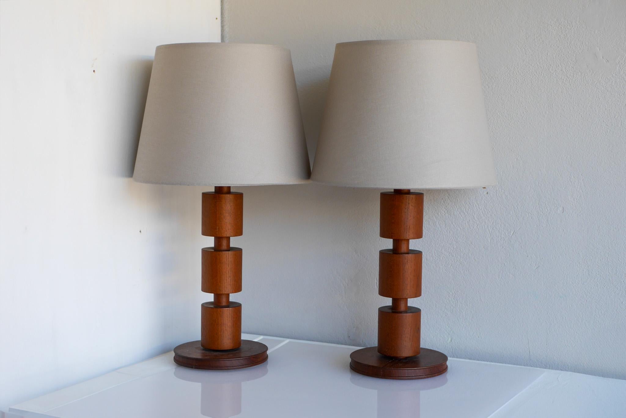Turned Modern Scandinavian vintage Teak table lamps from Möllers, Sweden