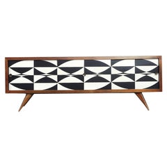 Mid-Century Modern Scandinavian Walnut Sideboard with Hand-Painted